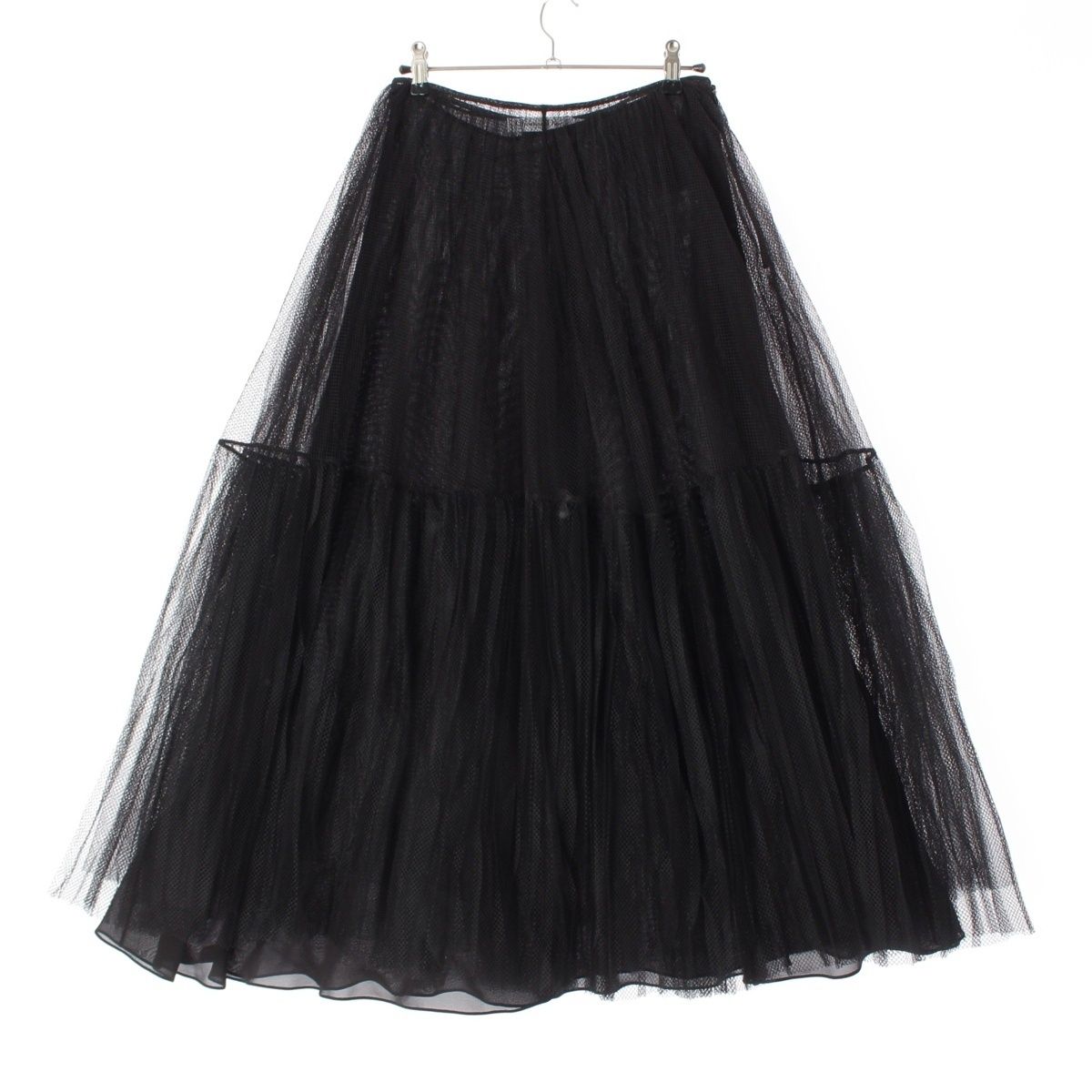 クリスチャンディオール ポリアミド シルク メッシュ チュール ロング スカート ボトムス ブラック 40
