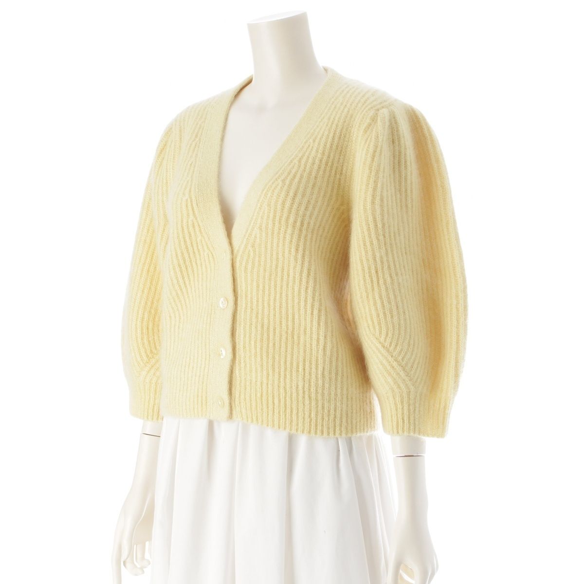 セリーヌ モヘア ボリュームスリーブ Vネック カーディガン ニット トップス イエロー M