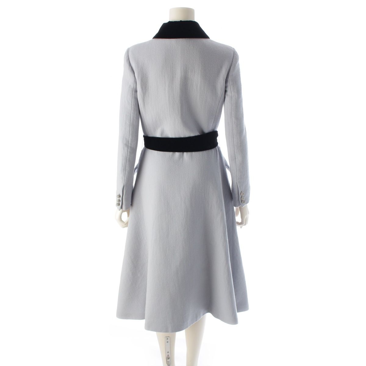 ミュウミュウ ウール ベロアカラー ビジューボタン ベルト付き コート