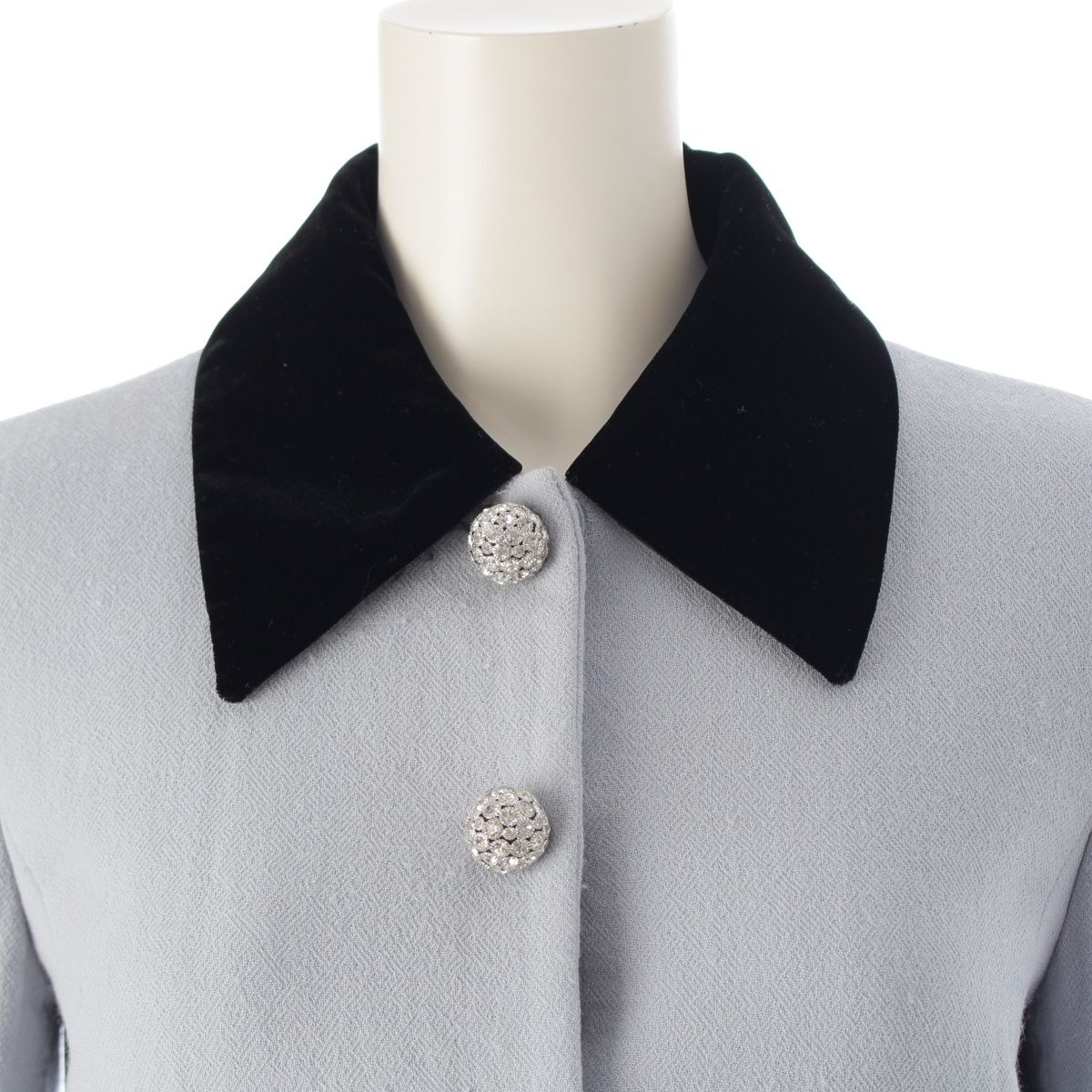 ミュウミュウ ウール ベロアカラー ビジューボタン ベルト付き コート