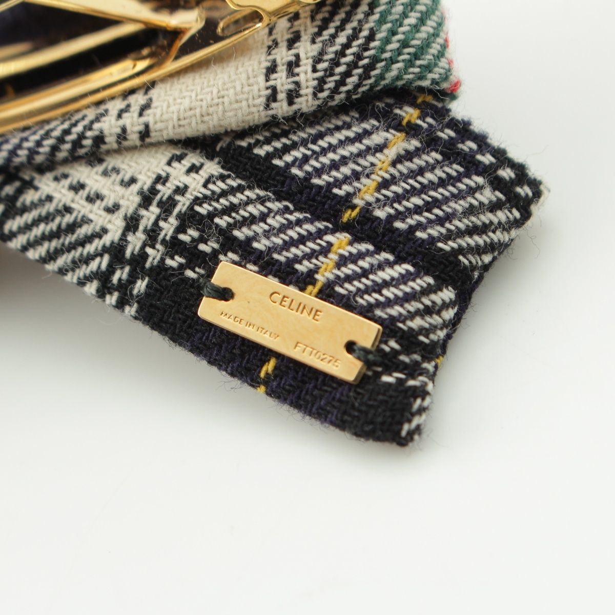 セリーヌ トリオンフ ゴールド金具 チェック柄 リボン バレッタ