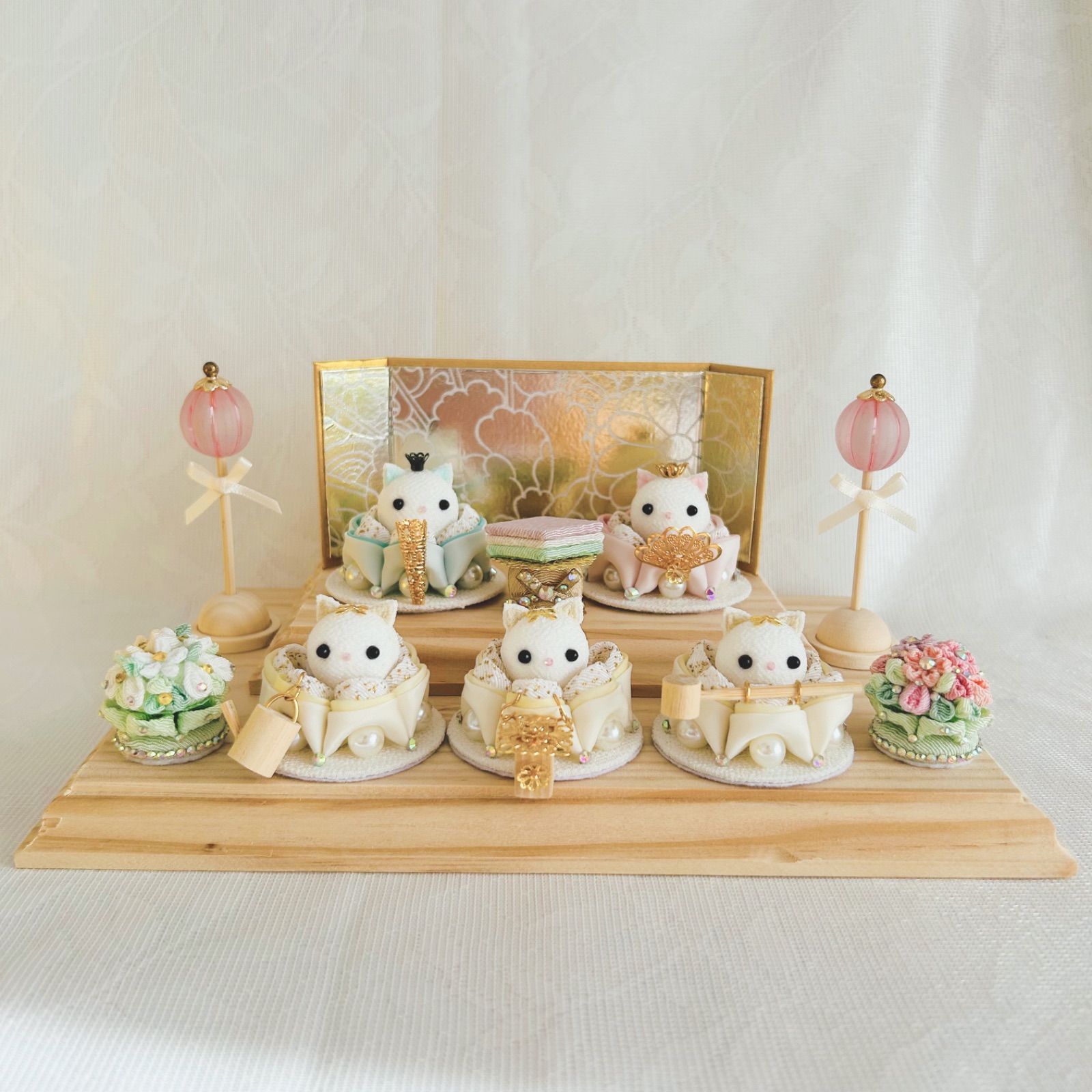 ハンドメイド 雛人形 お雛様 リバティ つまみ細工 おしゃれ くま ねこ