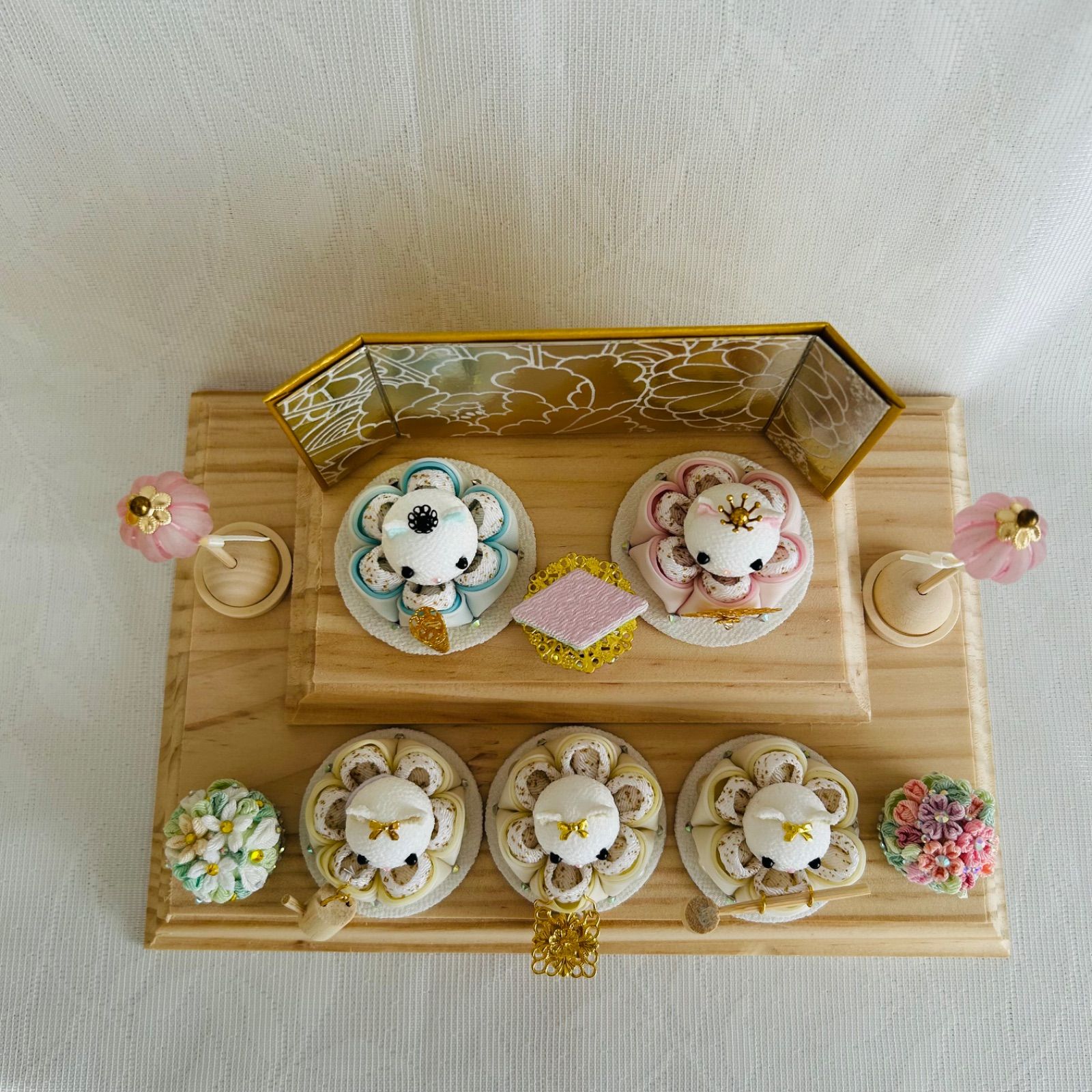 ハンドメイド 雛人形 お雛様 リバティ つまみ細工 おしゃれ くま ねこ