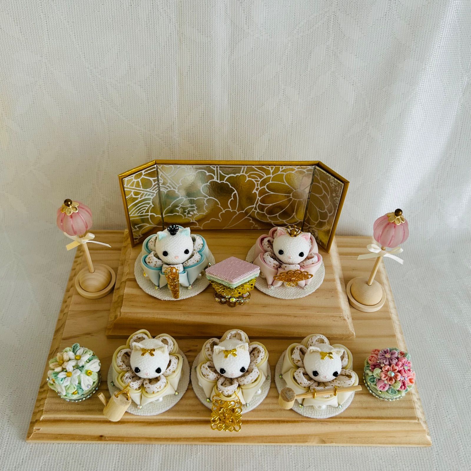 ハンドメイド 雛人形 お雛様 リバティ つまみ細工 おしゃれ くま ねこ