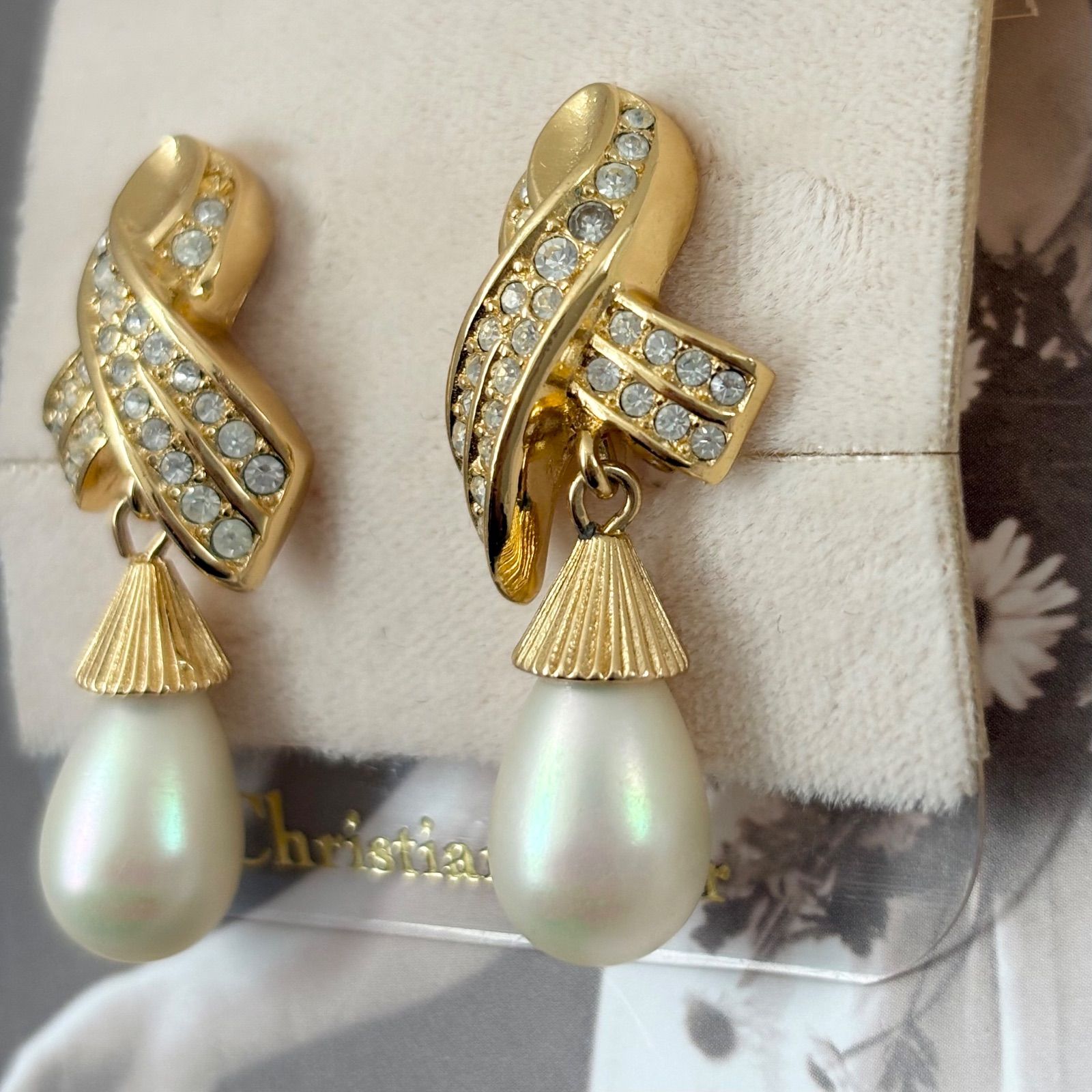 Dior ゴールドメッキ パール ピアス 美品 極美品】クリスチャンディオール ピアス イヤリング ドロップパール調