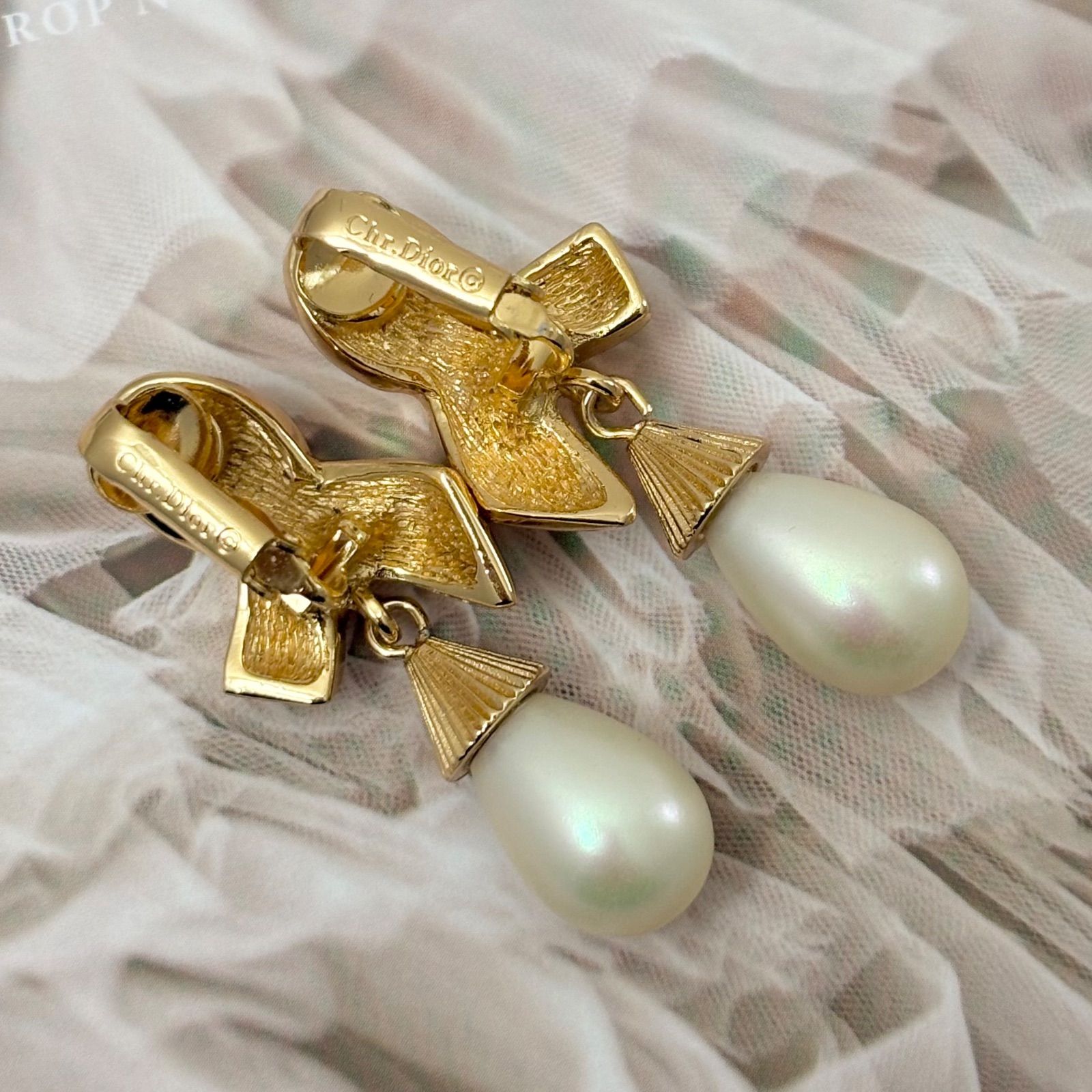 極美品】クリスチャンディオール ピアス イヤリング ドロップパール調