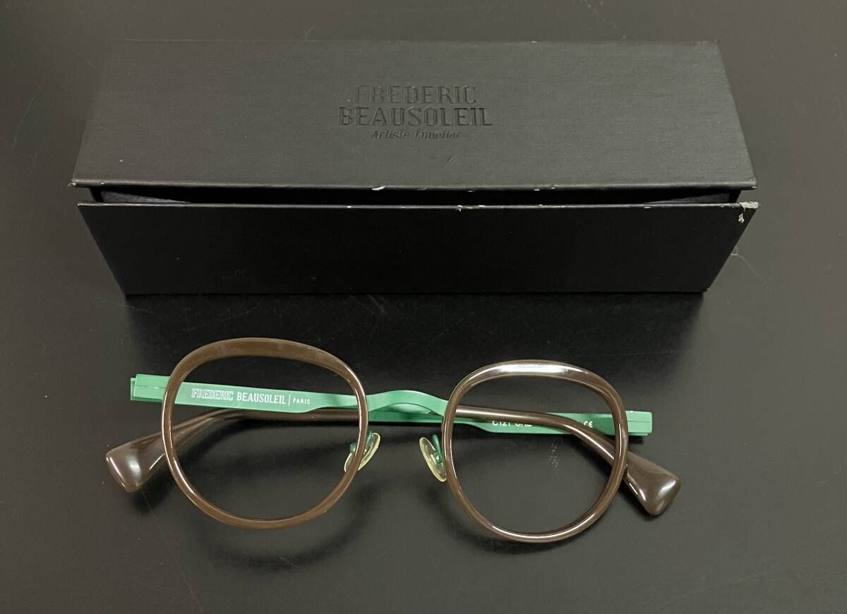 フレデリックボーソレイユ アイウェア C 121 ラウンド フレームのみ き バイ ブラウン グリーン