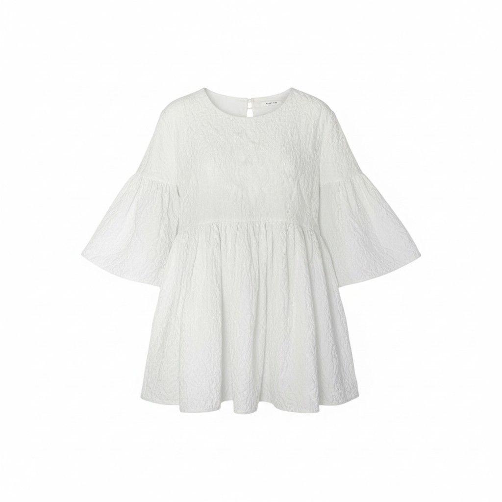 11ｋ28 CECILIE BAHNSEN セシリーバンセン フラワー エンボス ブラウス 半袖シャツ トップス UK 6 ホワイト レディースu 02 t