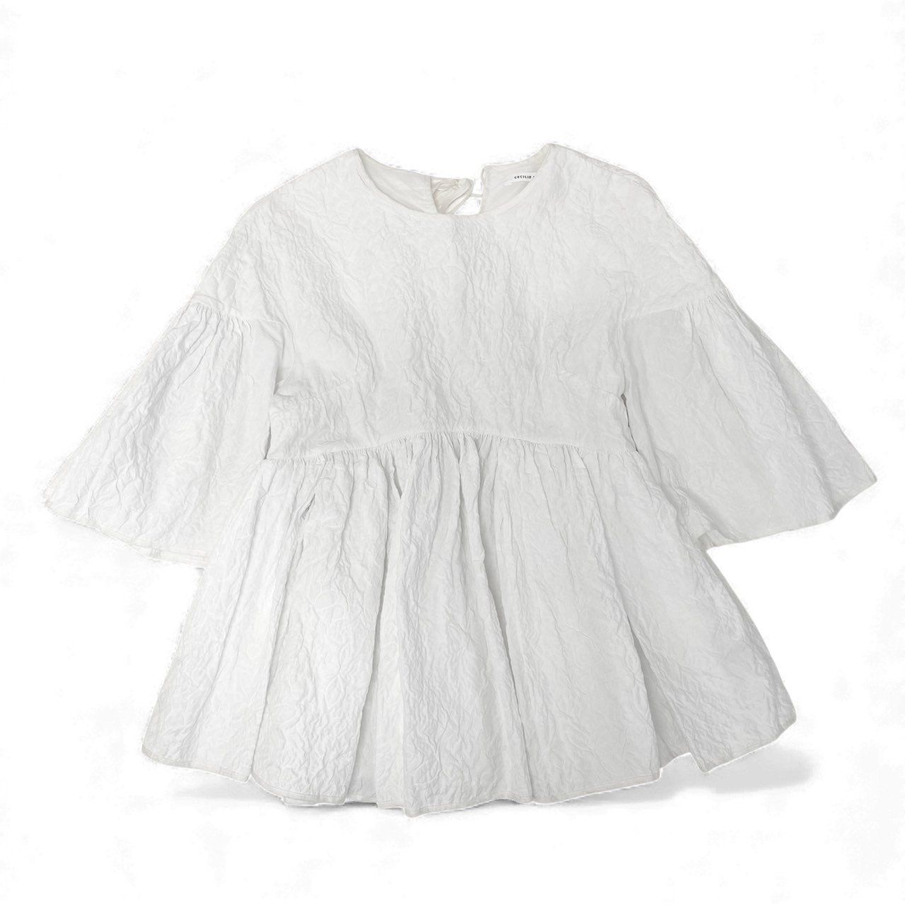 11ｋ28 CECILIE BAHNSEN セシリーバンセン フラワー エンボス ブラウス 半袖シャツ トップス UK 6 ホワイト レディースu 02 t