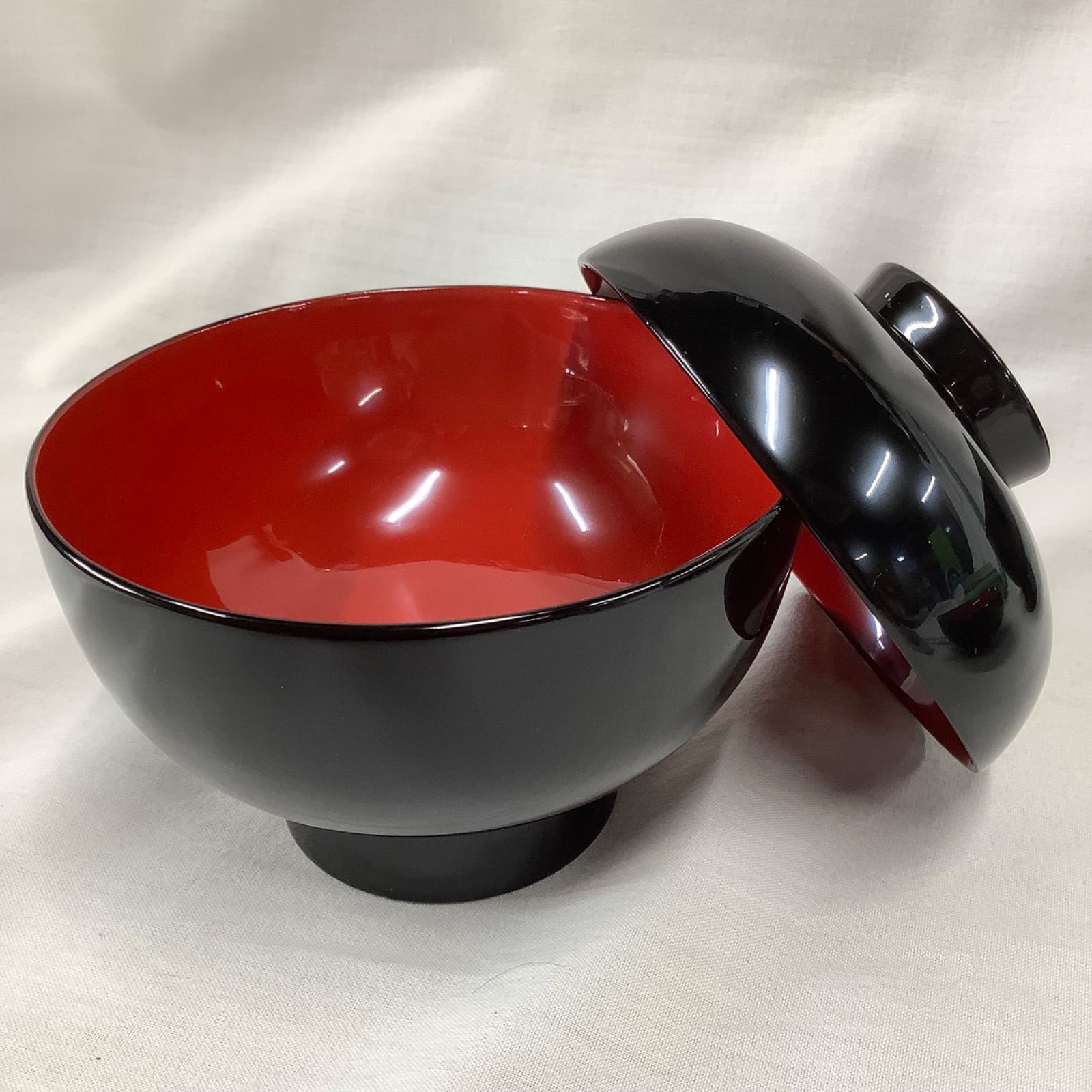 未使用】越前漆器 木製 雑煮椀 2個セット 黒内朱 伝統工芸品 お正月