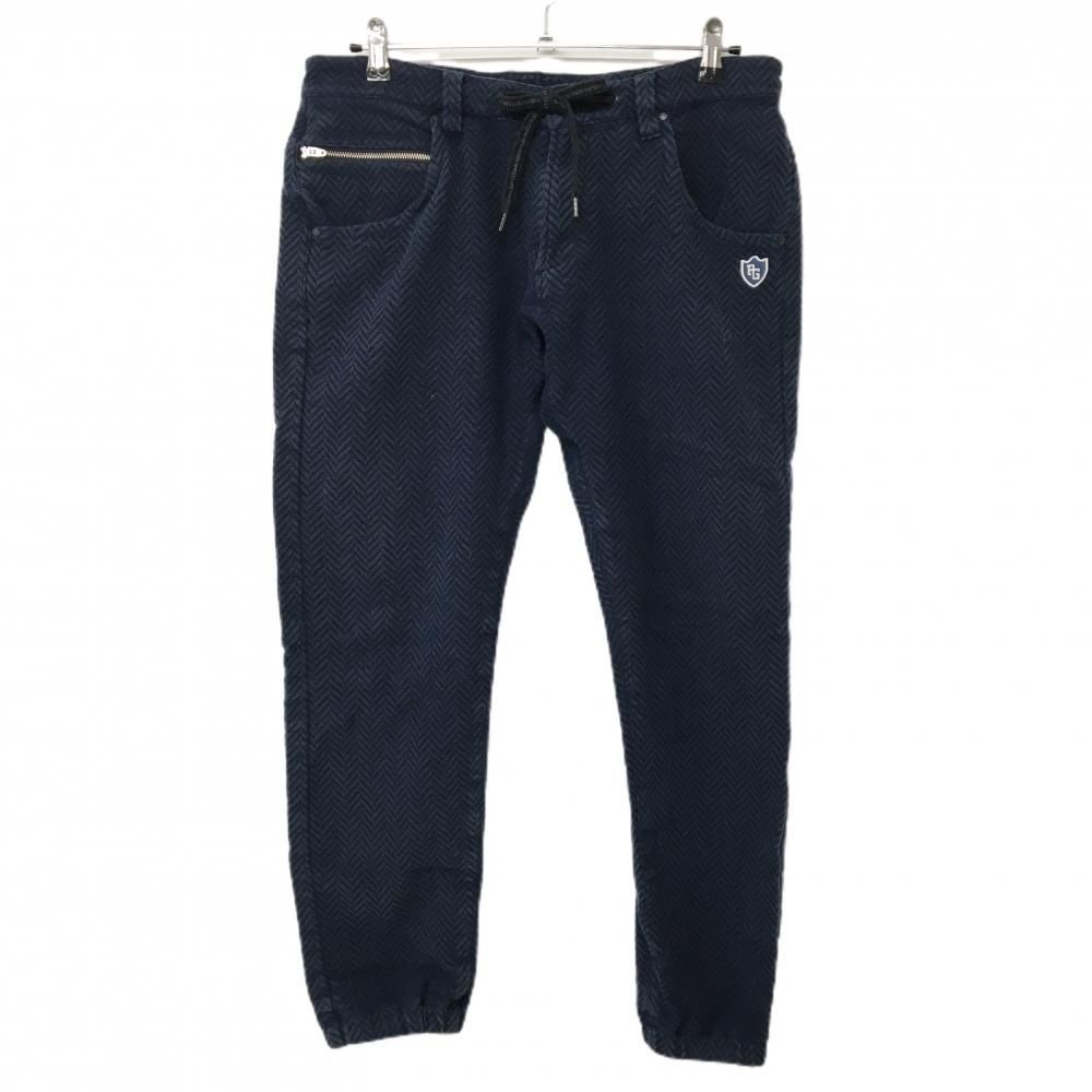 パーリーゲイツ ウールパンツ ネイビー ヘリンボーン柄 ウエスト調整紐