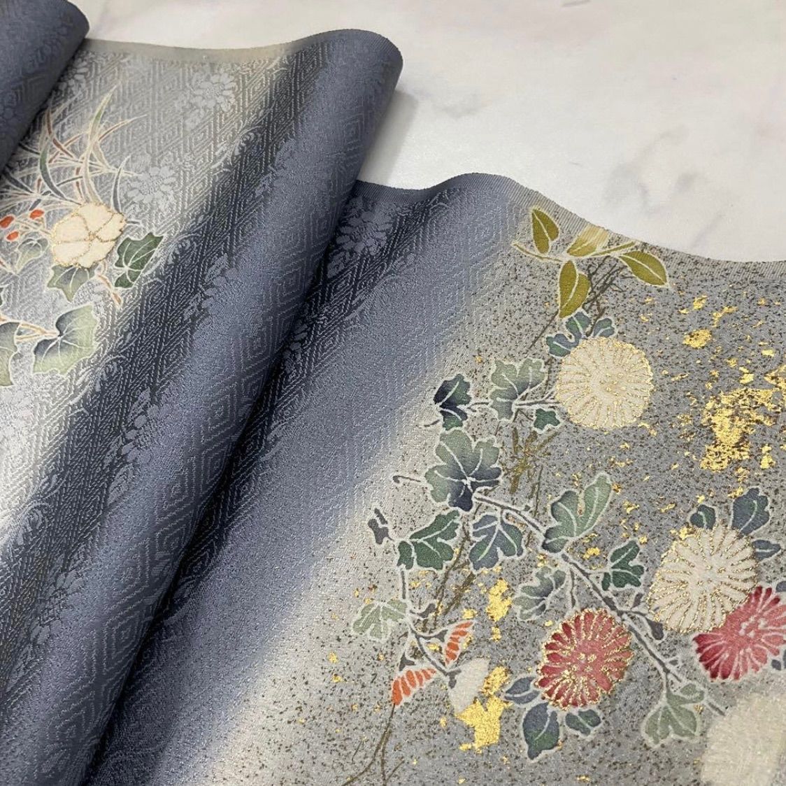 kimono one●kimonoarisa●厳選●金箔が美しい反物●附下訪問着●美の花●反物●着尺●正絹●丹後ちりめん●金箔●正絹