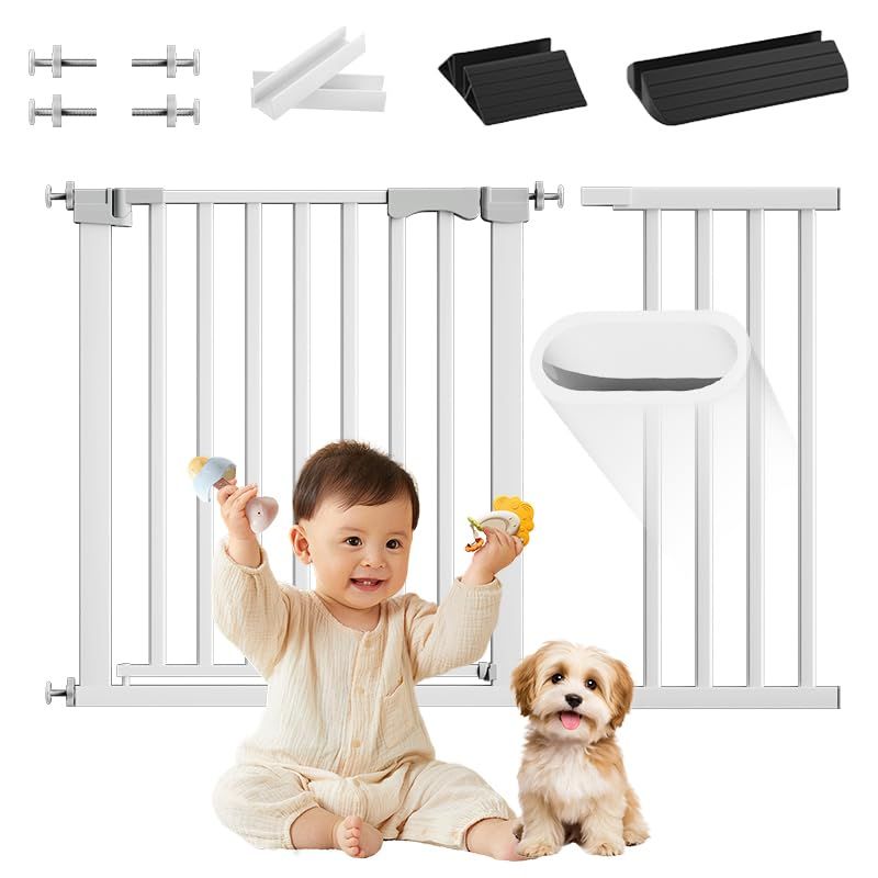 コブキBUJI 2025新改良 ベビーゲート 突っ張り式 ペットゲート ハイタイプ 幅69~153 cm 高76 幅広 置くだけ 厚くスチールゲートドア付き 階段 玄関 台所 犬猫脱走防止 安心安全ダプルロック機能 前後90°自動開閉 防蹴パッド付き