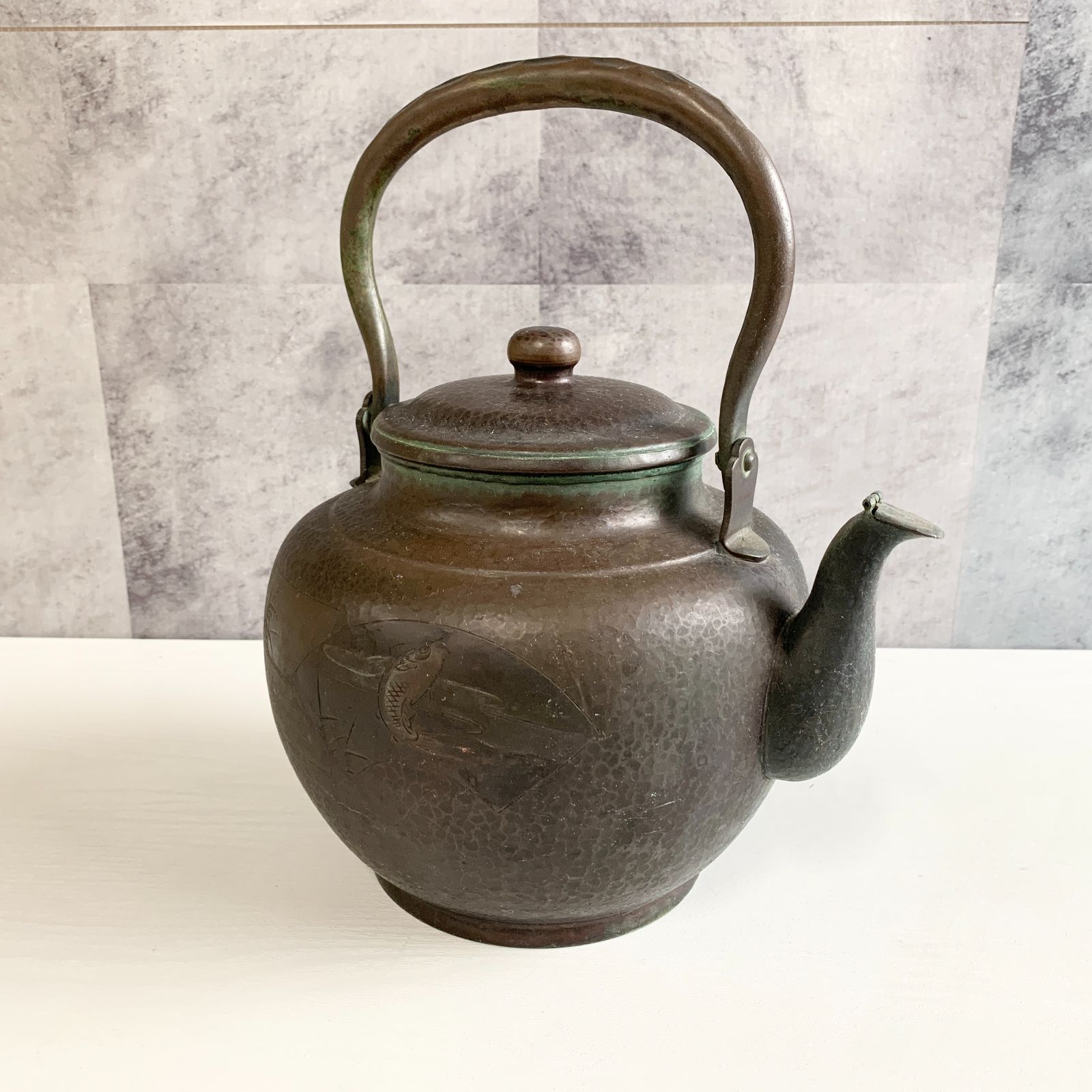 山川堂造 銅やかん 銅瓶 鯉 竹 昭和レトロ 茶道 古道具 骨董品 薬缶