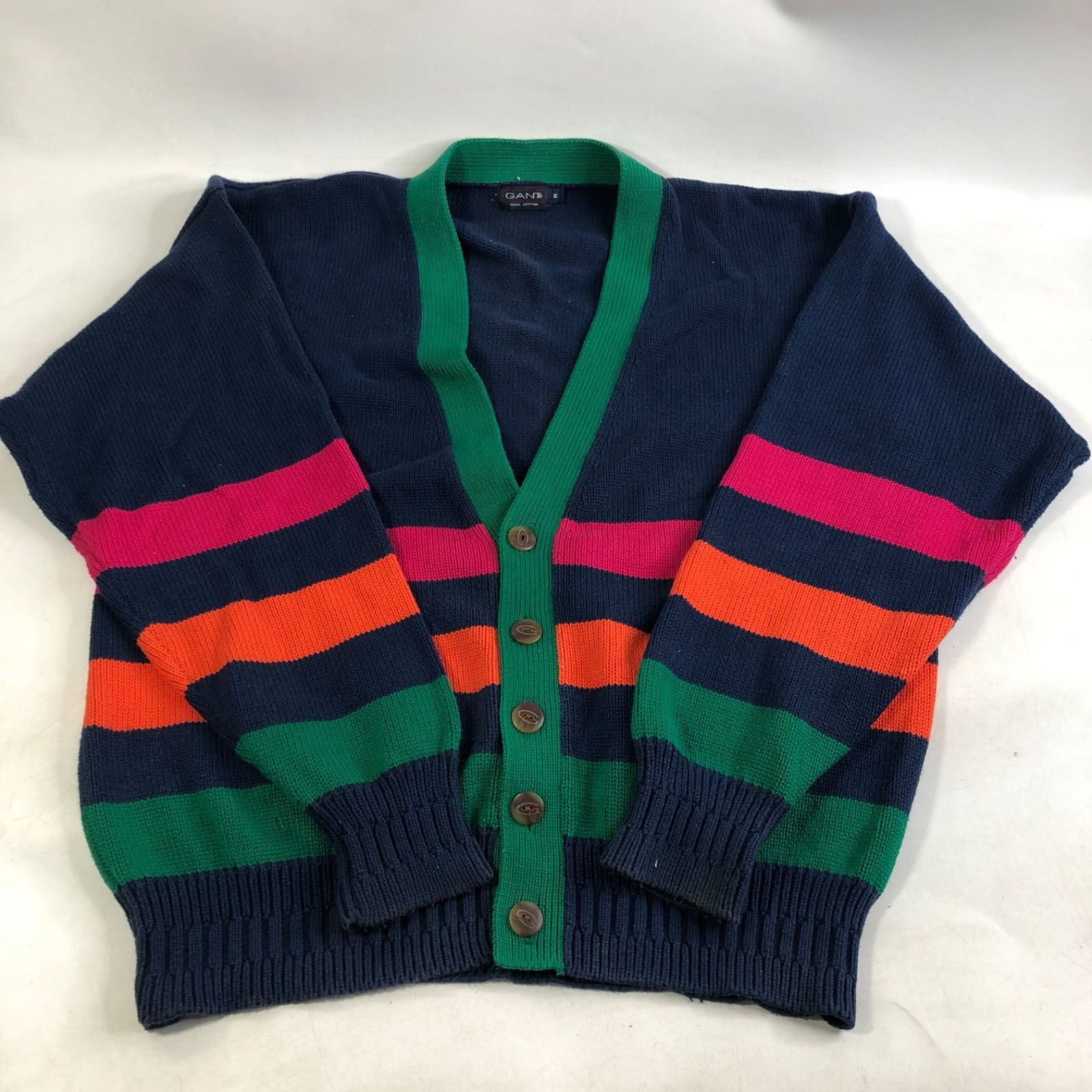 A 1128 12 5 GANT ガント メンズ コットン カーディガン マルチ ボーダー size M