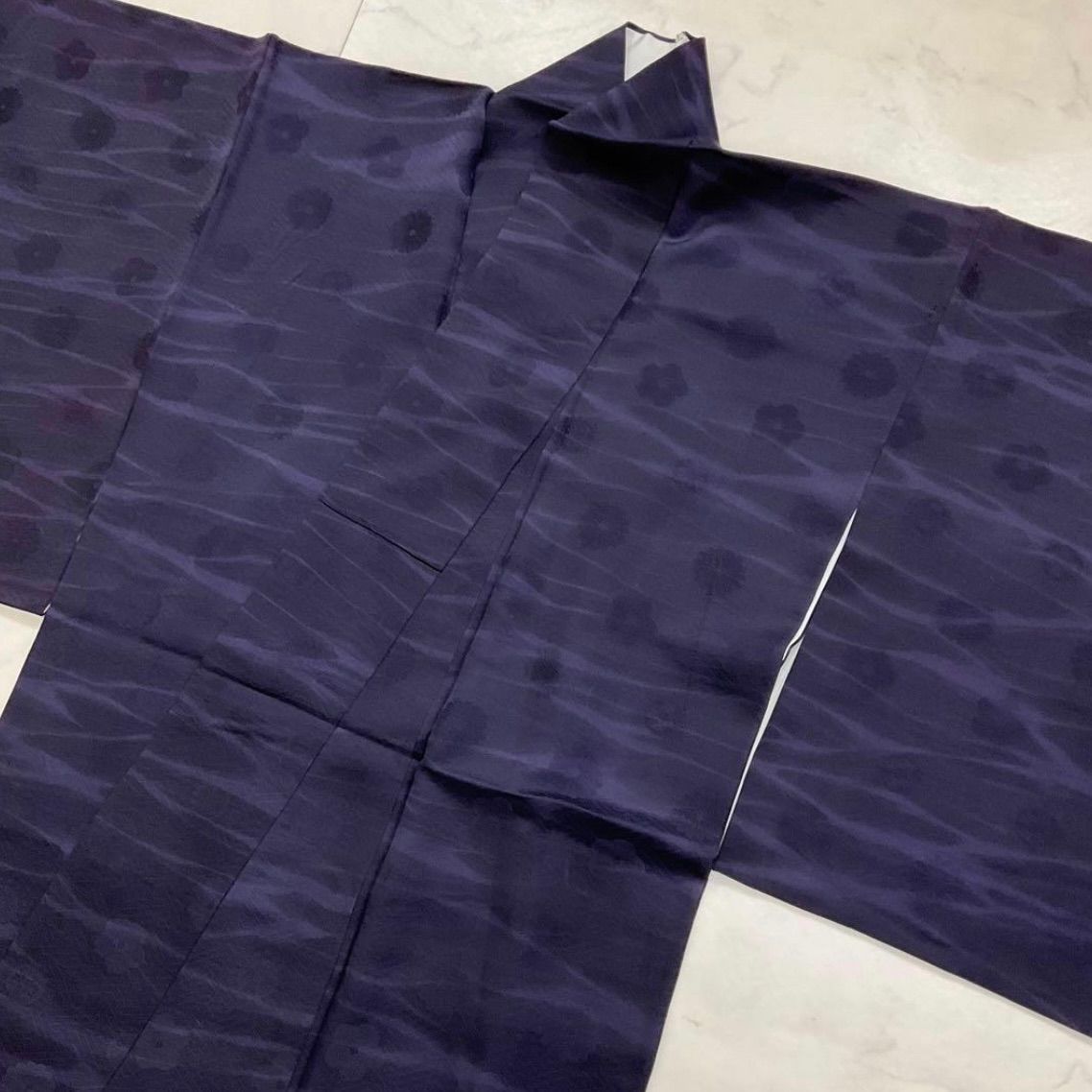 kimono one kimonoarisa センスの良い小紋 正絹 広衿 小紋 紫 ロング 裄65.5肩丈166.5