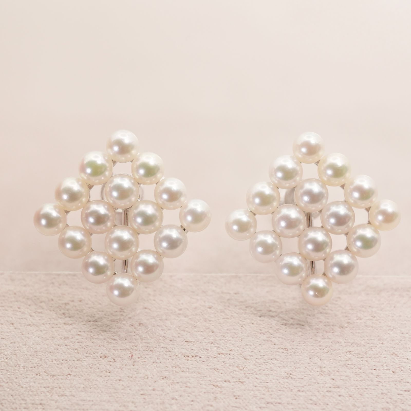 ミキモト ベビーパール スクエア パヴェ イヤリング シルバー 25-1878 S