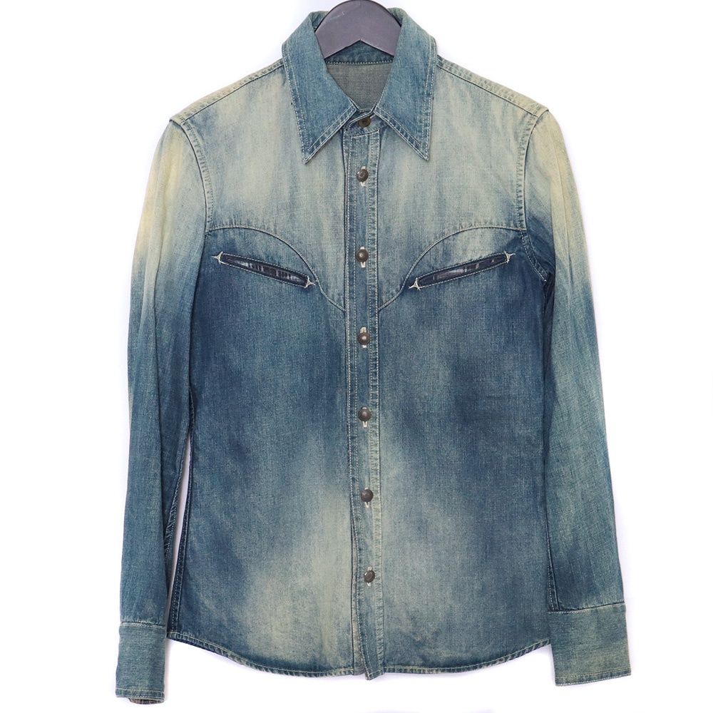 レザーXデニム ウェスタンシャツ Sサイズ インディゴ 1075 01