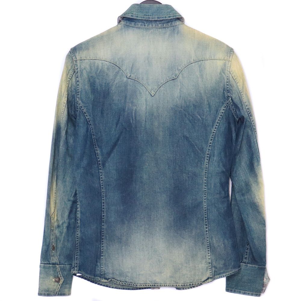 レザーXデニム ウェスタンシャツ Sサイズ インディゴ 1075-01