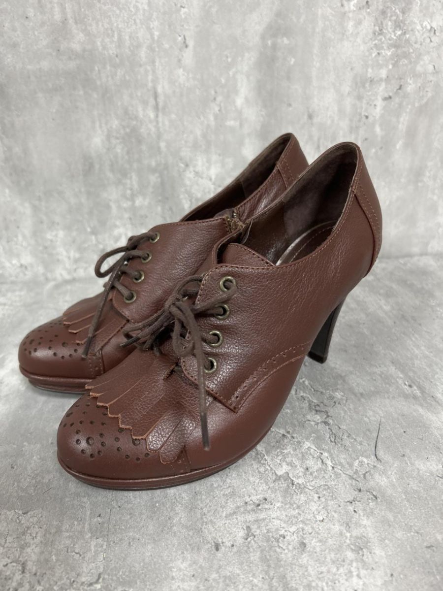 POOL SIDE プールサイド フリンジオックスフォードシューズ レザー ブーティー ブーツ size 24ｃｍ|茶 ◎レディース