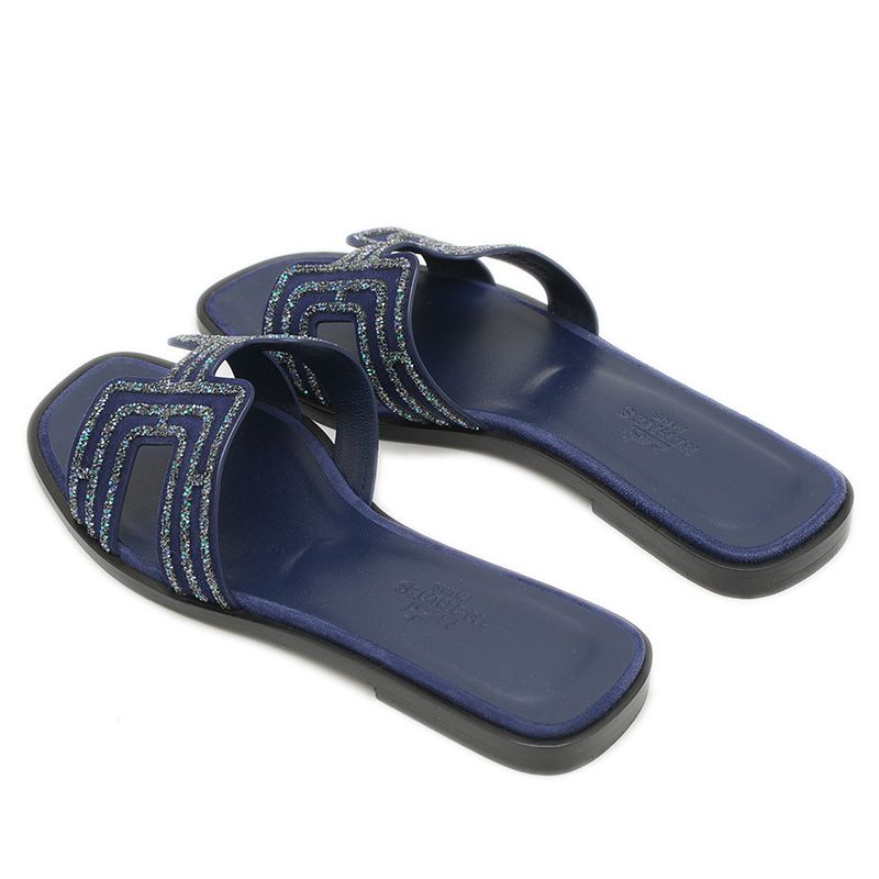 エルメス オラン フラットサンダル レザー ネイビー ラメ #35.5 - メルカリ