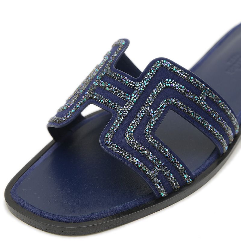 エルメス オラン フラットサンダル レザー ネイビー ラメ #35.5 - メルカリ