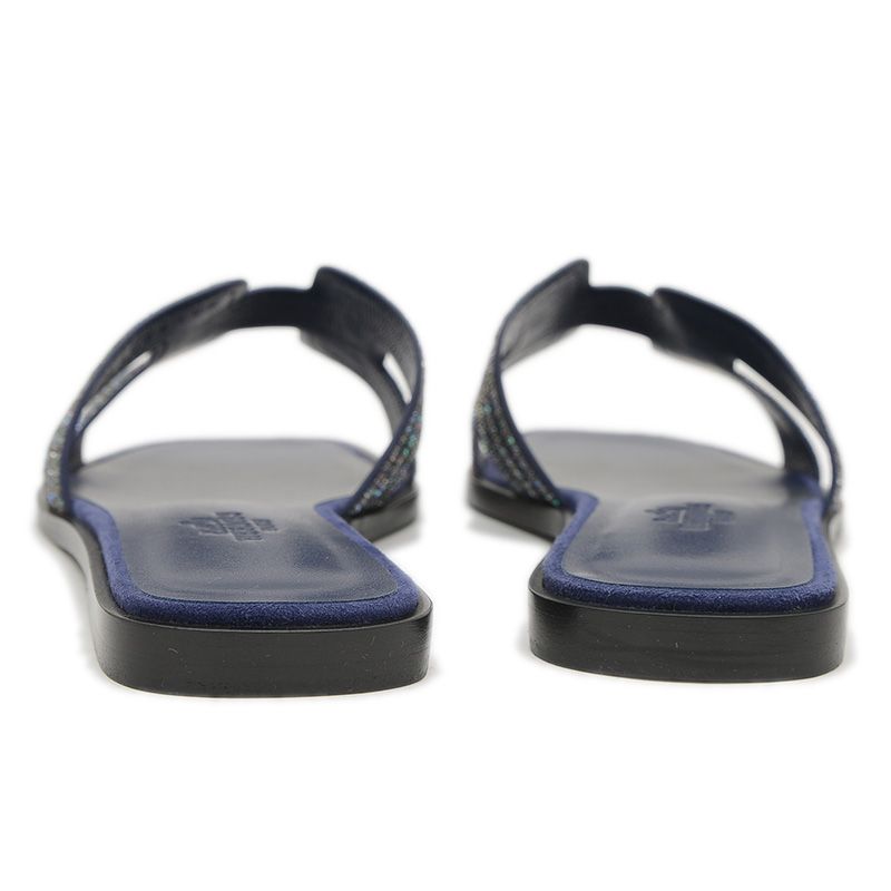 エルメス オラン フラットサンダル レザー ネイビー ラメ #35.5 - メルカリ