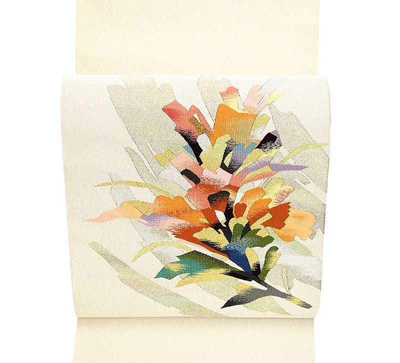 記念感謝祭 仕立無料 京都名門細尾取り扱い創作品 爪つづれ特撰織手織り八寸なごや帯 工芸すくい織華文