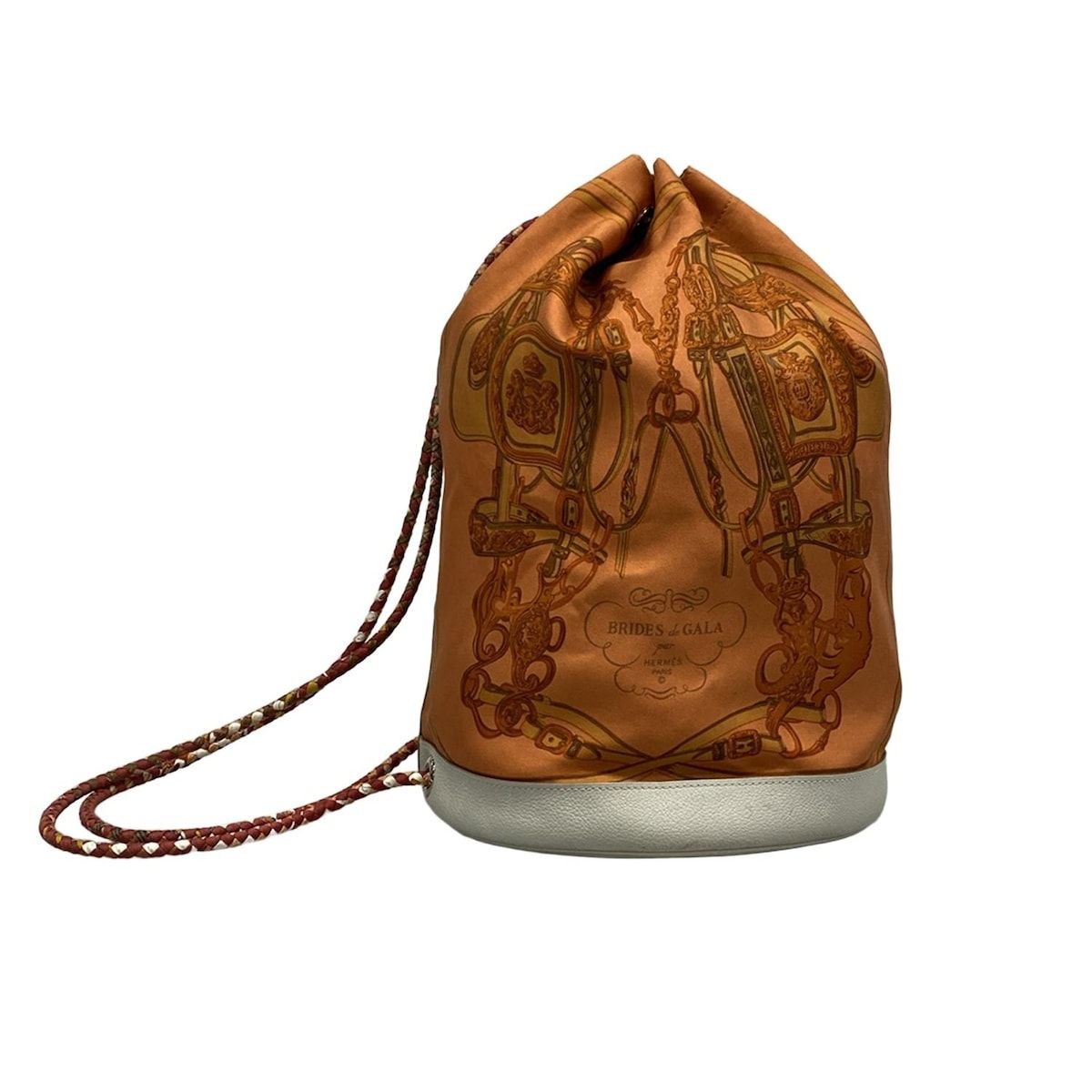 HERMES エルメス ワンショルダーバッグ ソワクール22 オレンジ×ブラウン×ライトグレー BRIDES de GALA シルク 上下組み合わせ リュック バックパック 