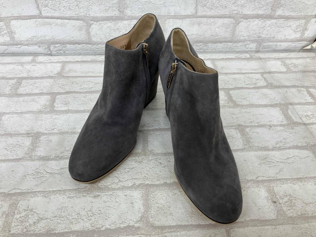 sergio rossi 75272 セルジオロッシ レディース 36 1 2 グレー スウェード ブーティ ショートブーツ ヒール