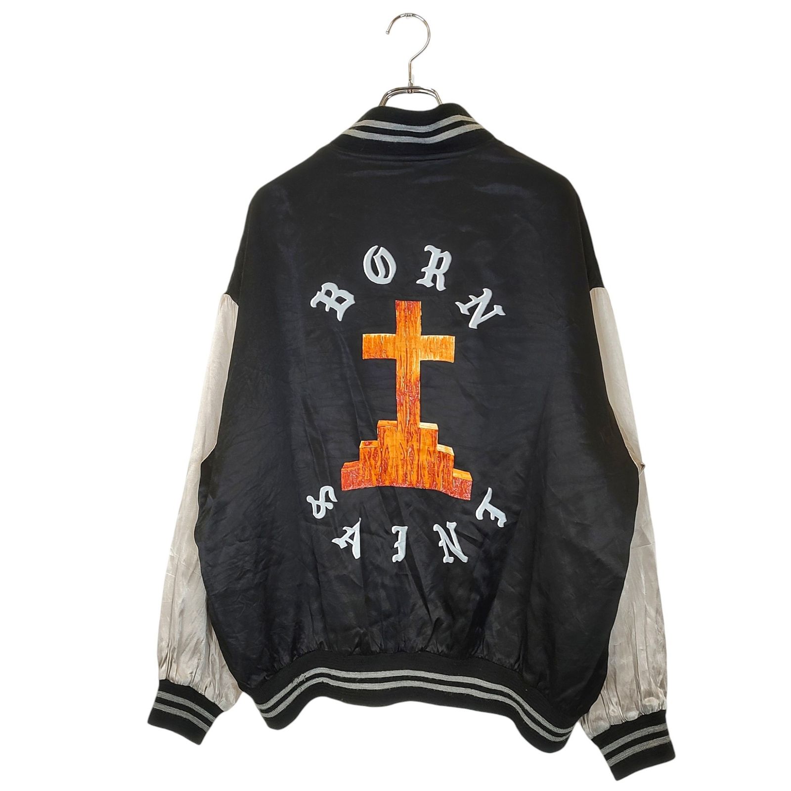 SAINT MICHAEL セント マイケル x BORN RAISED ボーンレイズド 24 SS BR_SATIN JACKET サテンジャケット スカジャン SM-YS 8-0000-C 12 XL ブラック グレー メンズ
