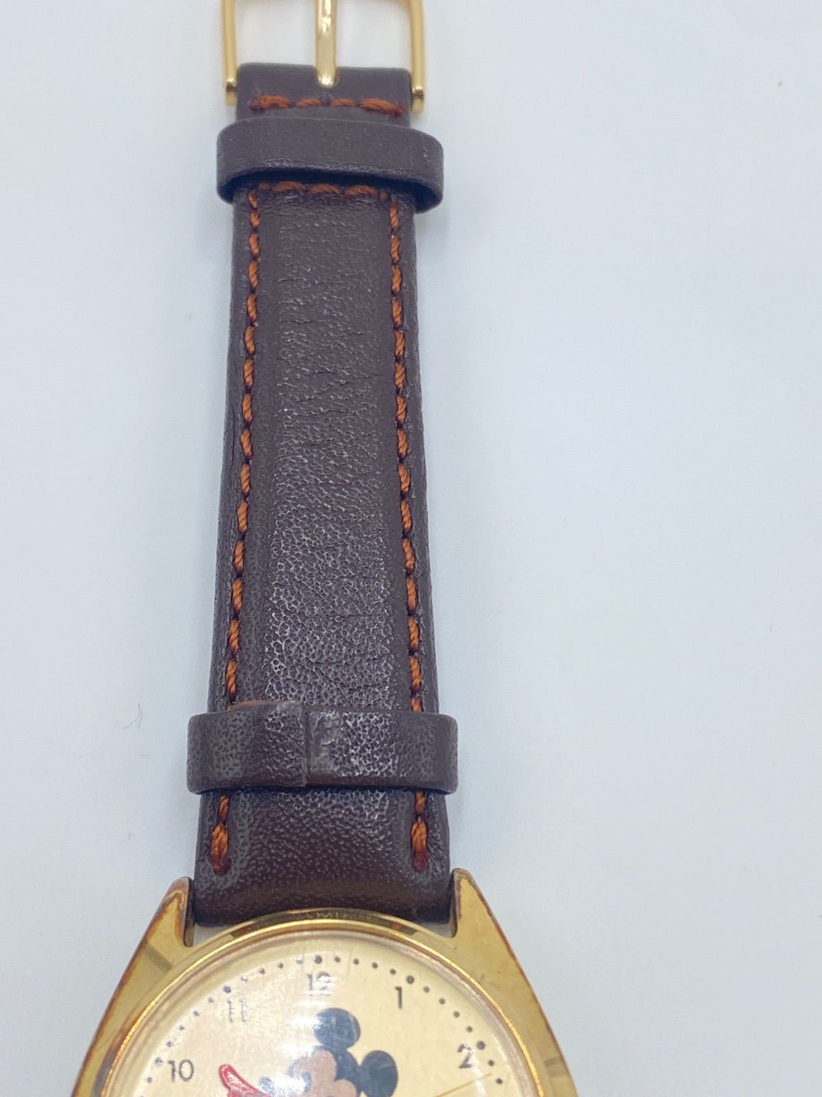 ディズニー ミッキーマウス 腕時計 メンズ 手巻き 5000 6030 ゴールド文字盤 ブラウンレザーベルト ビンテージ アンティーク レトロ クラシック キャラクターウォッチ