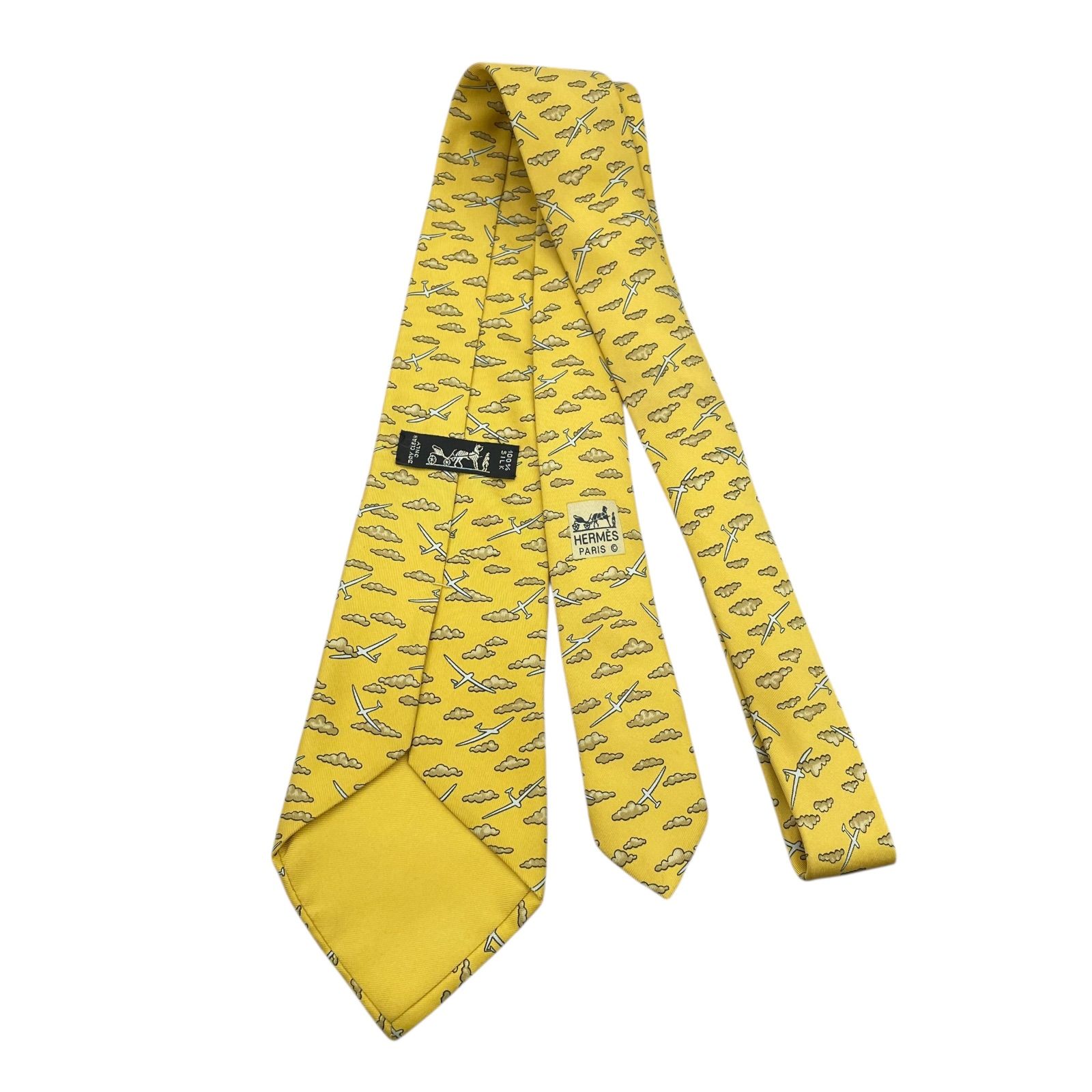 ☆EM11165 HERMES エルメス ネクタイ 紳士 ビジネス イエロー 雲