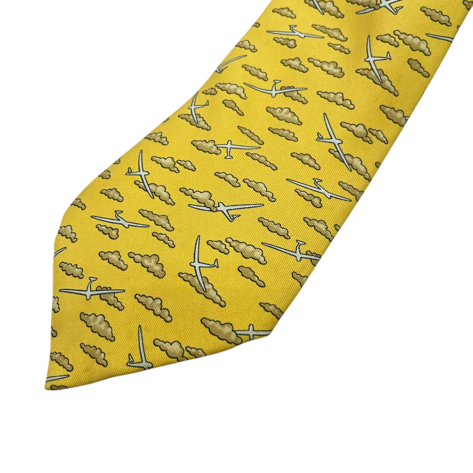 ☆EM11165 HERMES エルメス ネクタイ 紳士 ビジネス イエロー 雲