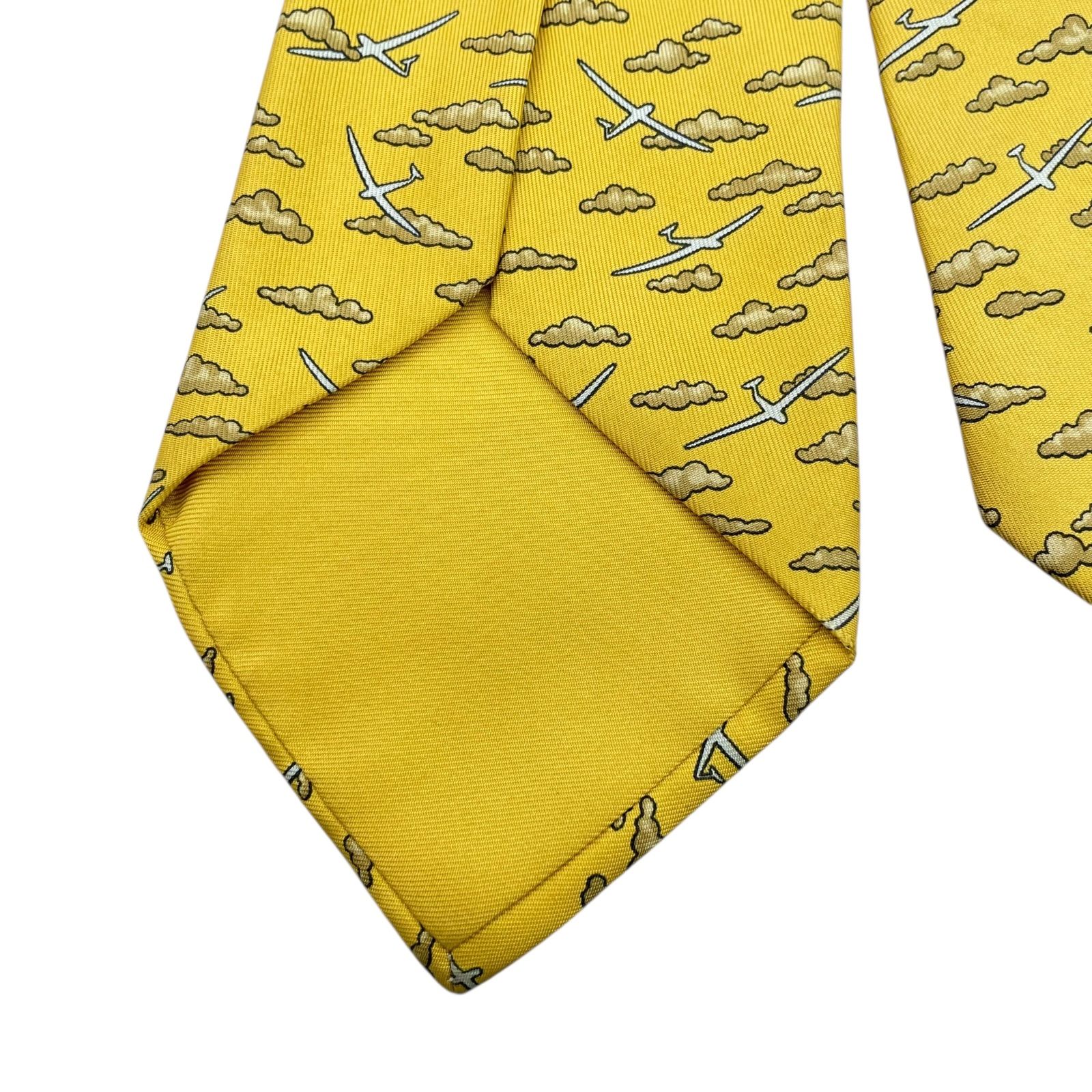 ☆EM11165 HERMES エルメス ネクタイ 紳士 ビジネス イエロー 雲