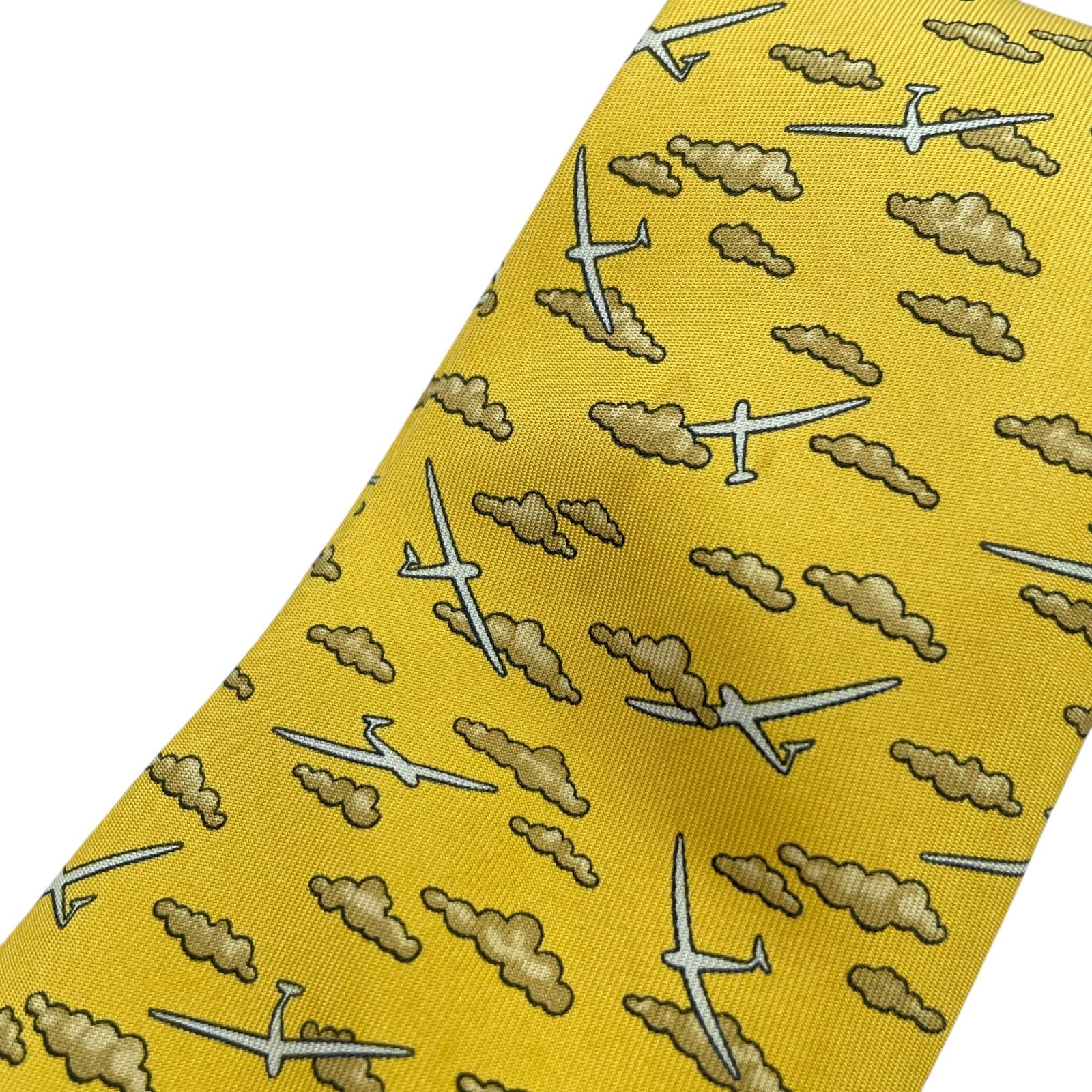 ☆EM11165 HERMES エルメス ネクタイ 紳士 ビジネス イエロー 雲