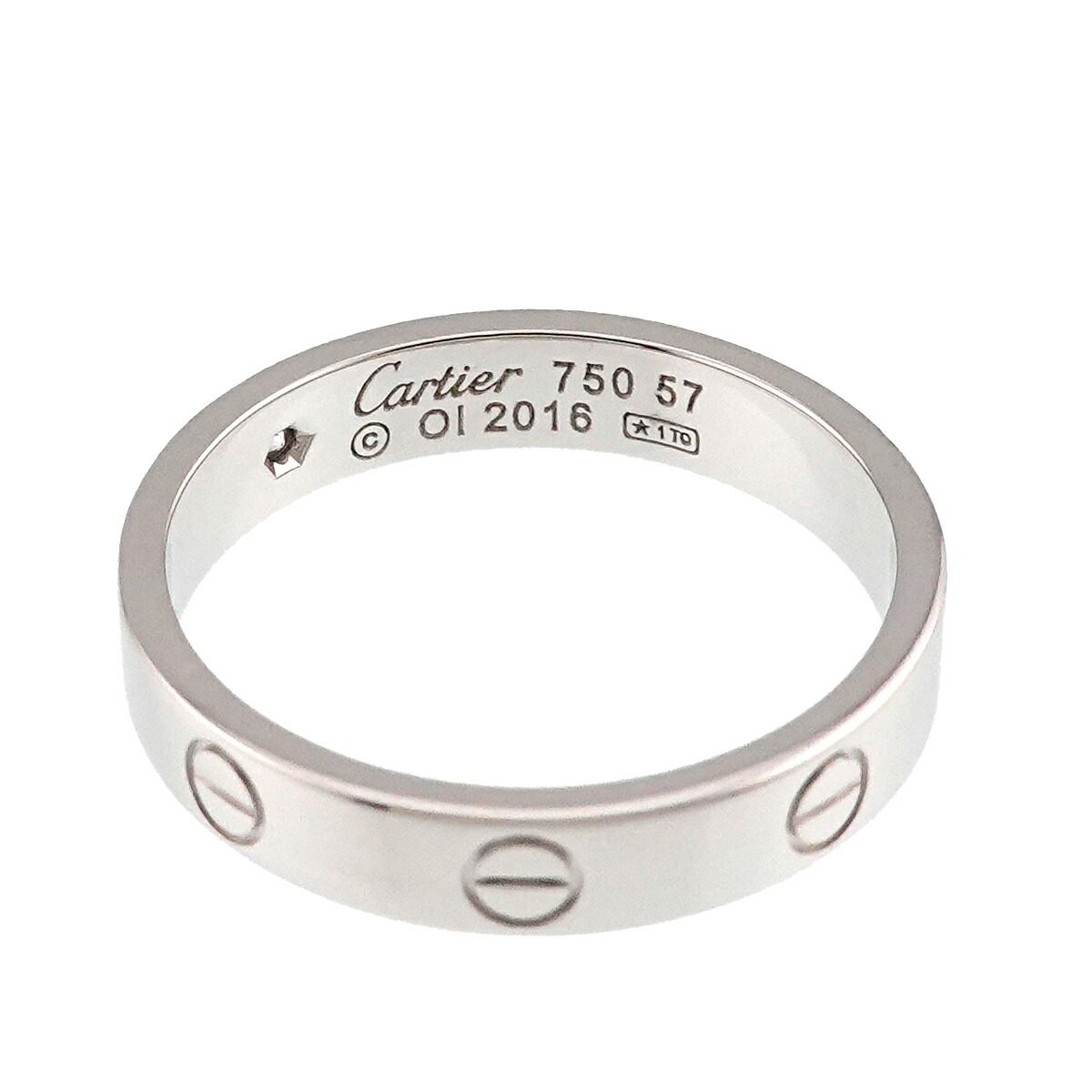 カルティエ Cartier ミニラブ #57 ダイヤ 1P リング K18 WG ホワイト