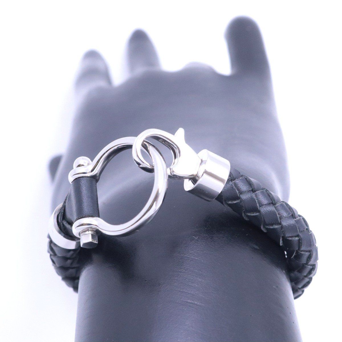 OMEGA オメガ 編み込み ブレスレット ブラック レザー Sサイズ【いおき