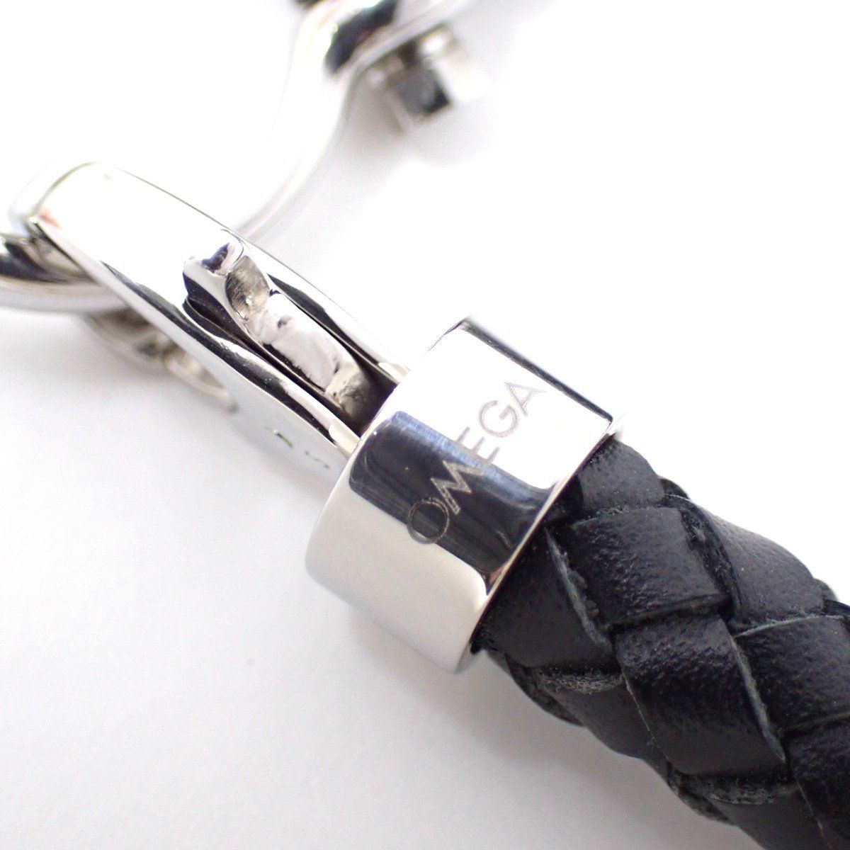 OMEGA オメガ 編み込み ブレスレット ブラック レザー Sサイズ【いおき