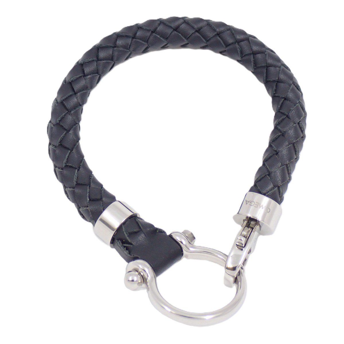 OMEGA オメガ 編み込み ブレスレット ブラック レザー Sサイズ【いおき