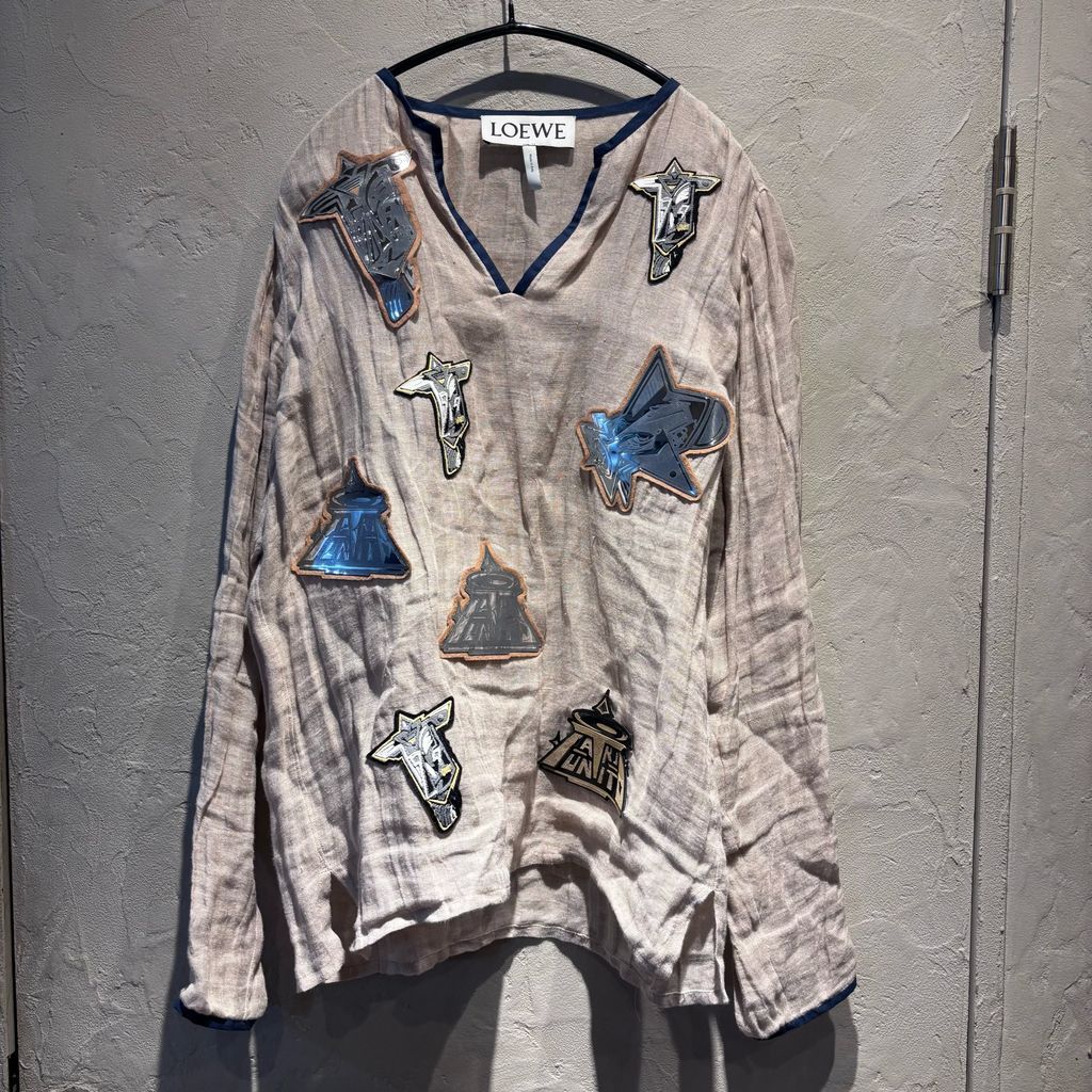 LOEWE ロエベ Linen Wappen Tops リネンシャツ ベージュ size 42 代官山A 11