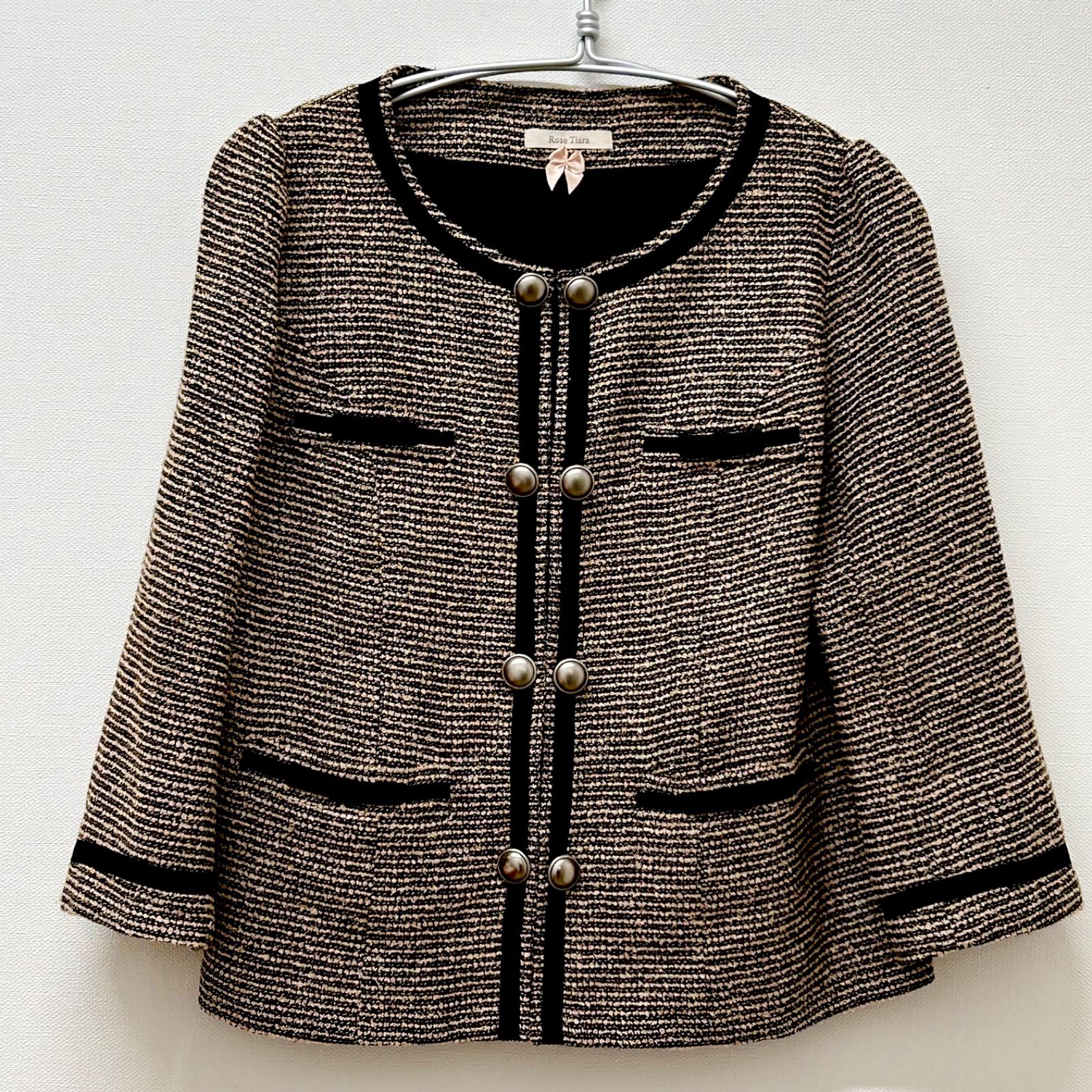 Rose Tiara ローズティアラ ツイード ノーカラージャケット サイズ42
