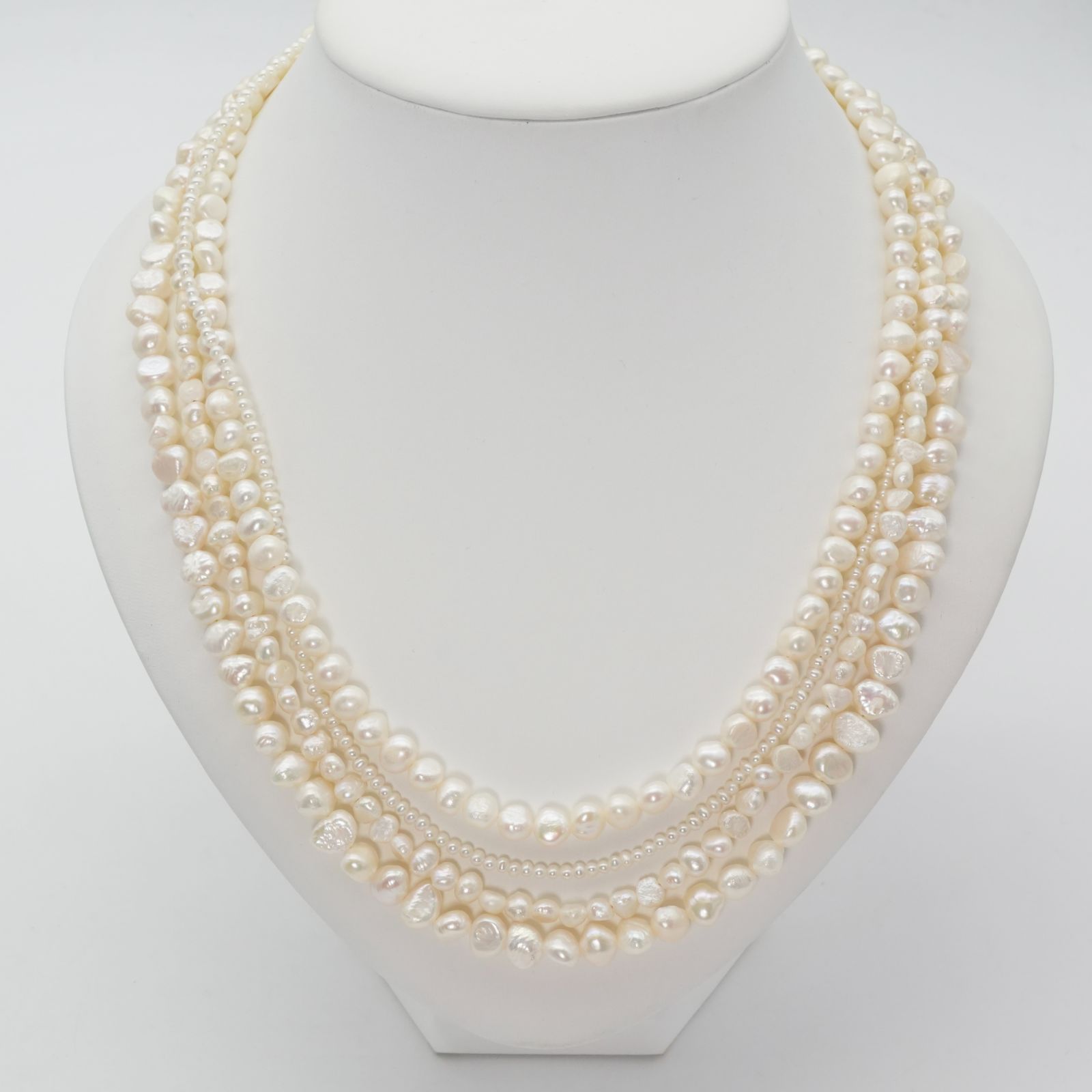 アガット シルバー 淡水パール 4連 ネックレス ゴールド/25-2266M