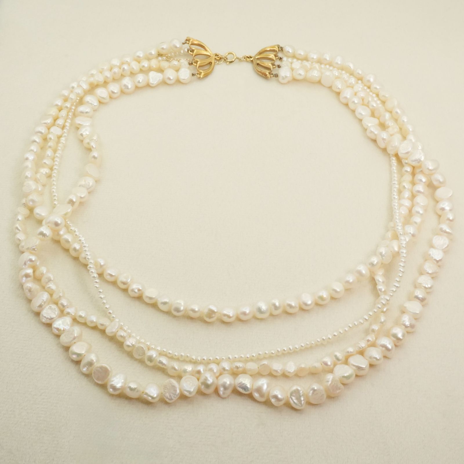 アガット シルバー 淡水パール 4連 ネックレス ゴールド/25-2266M