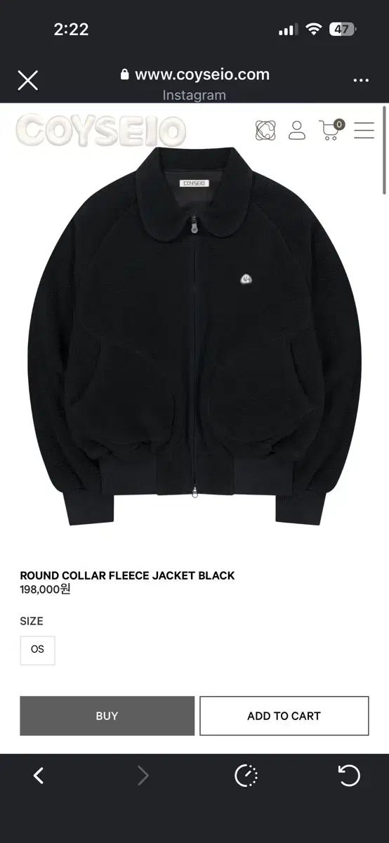 ROUND COLLAR FLEECE JACKET BLACK