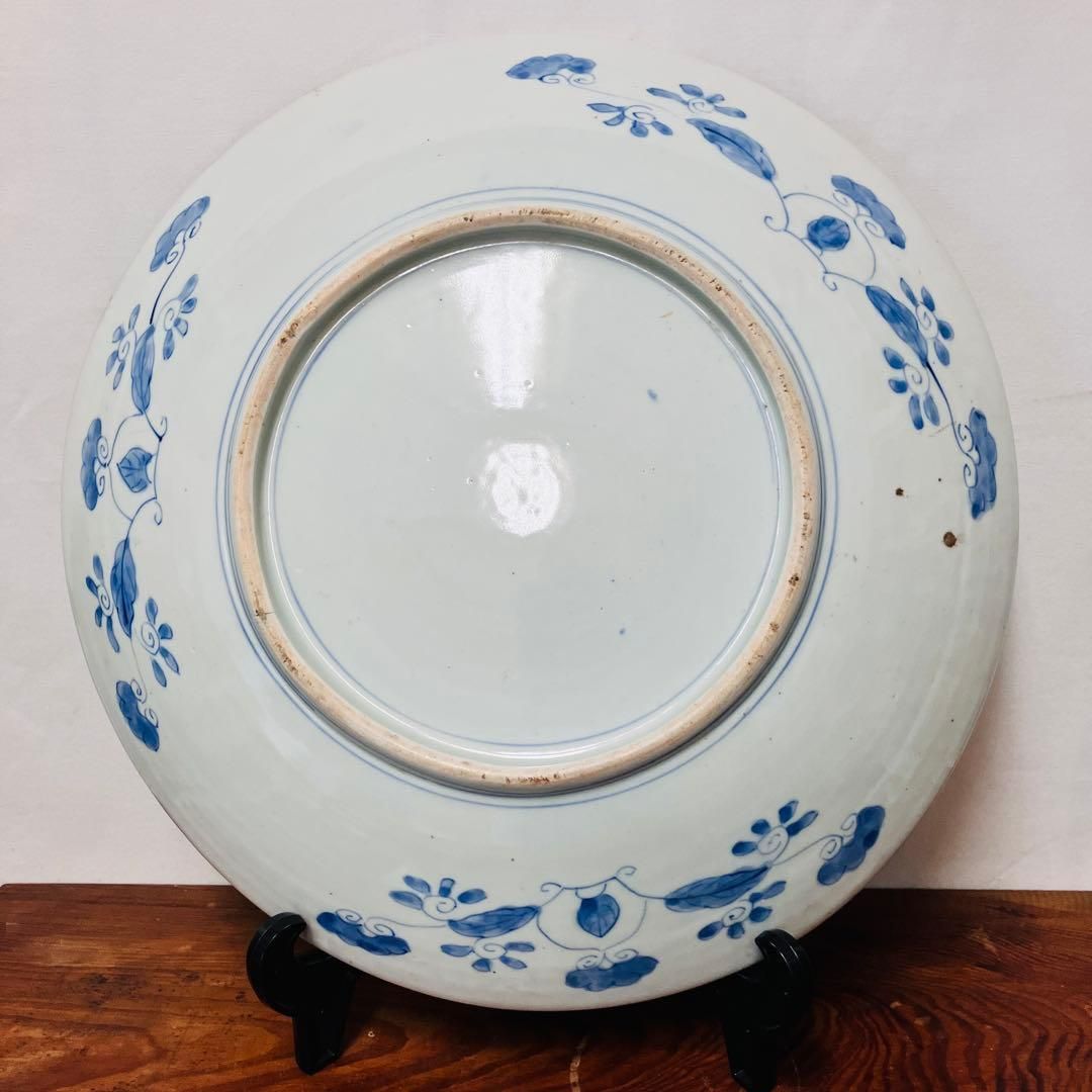 【明治期】伊万里焼 飾皿 40cm 古伊万里写し 裏絵有　大皿 骨董 和モダン 明治期】伊万里焼 飾皿 40cm 古伊万里写し 裏絵有 大皿 骨董 和モダン