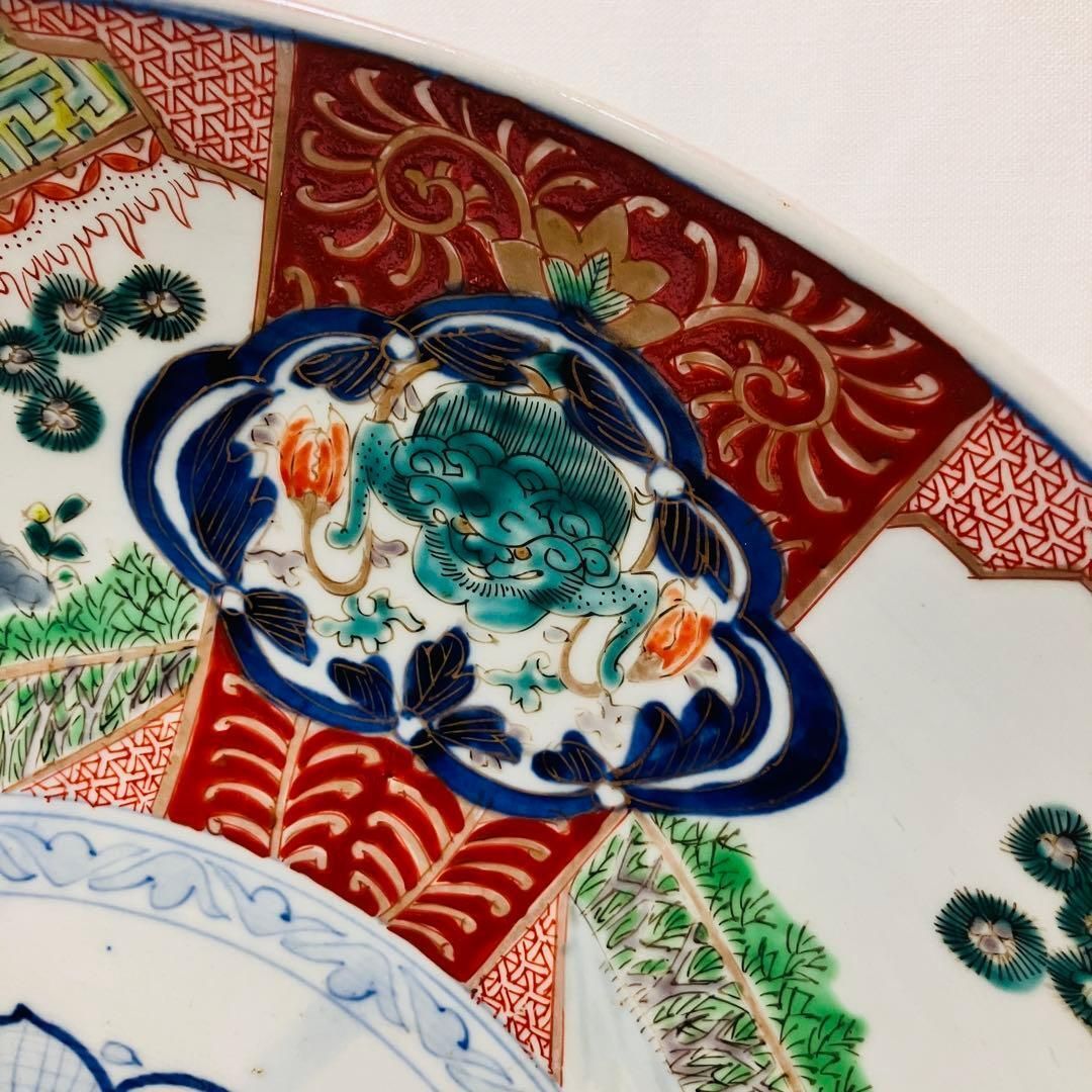 明治期】伊万里焼 飾皿 40cm 古伊万里写し 裏絵有 大皿 骨董 和モダン