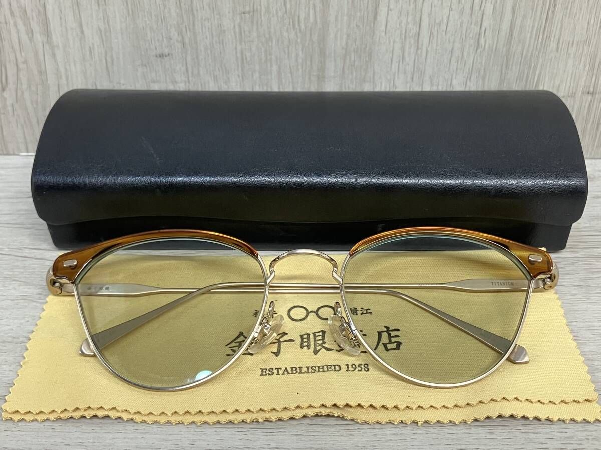 KM-53 KHS メガネ レンズ チタンフレーム ゴールド メンズ サングラス ブルー ケース付き