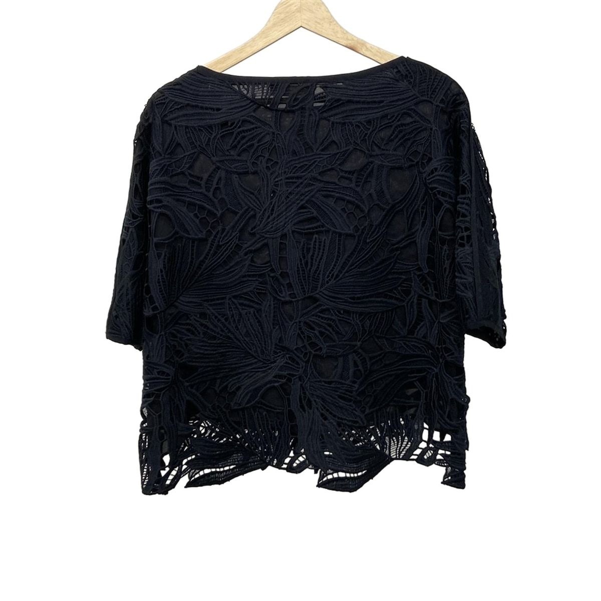 ebure エブール 半袖カットソー サイズ38 M レディース - ダークネイビー クルーネック|総レース|フラワー 花