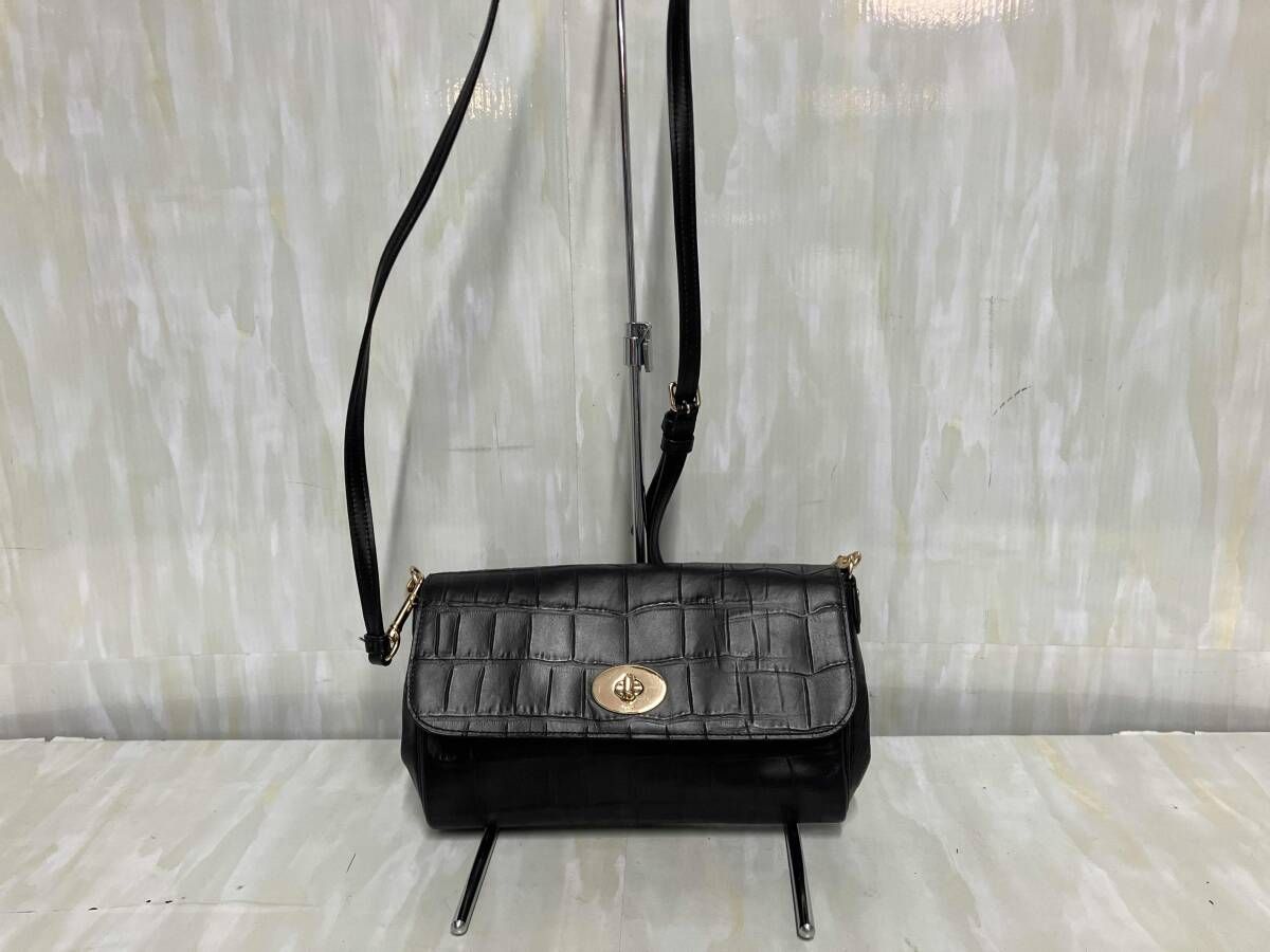 COACH ショルダーバッグ クロコ 型押し ブラック レザー ターンロック COACH コーチ ショルダーバッグ クロコ 型押し ターンロック レザー